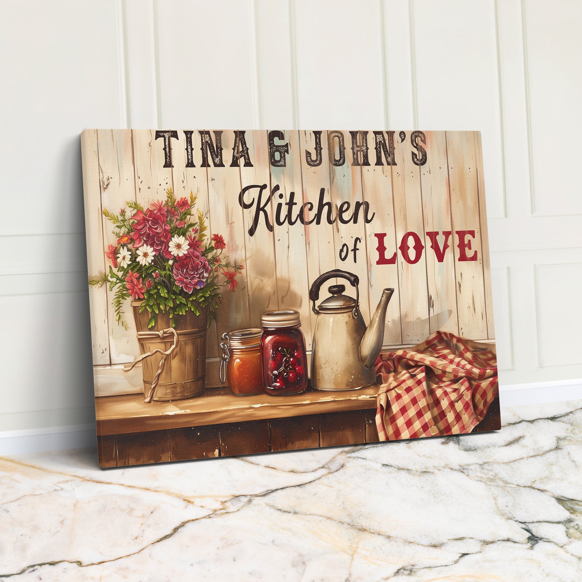 Personalized Rustic Kitchen Canvas Wall Art - Customize Your "Kitchen of Love" with Premium Materials and Heartfelt Design - Image 1