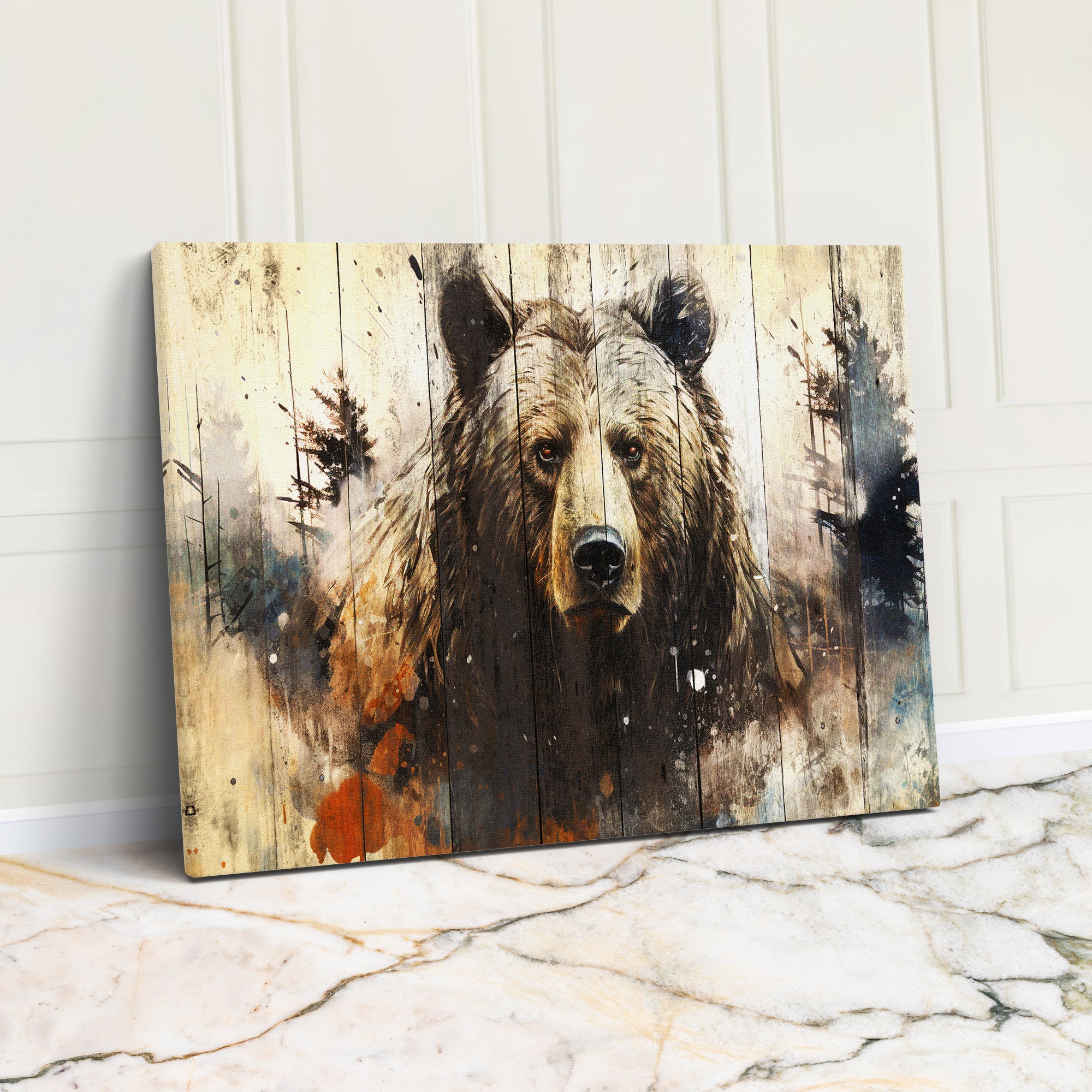 Personalized Handcrafted Bear Art Wrapped Canvas – Rustic Wildlife Decor for Nature Lovers & Unique Gifts - Image 1