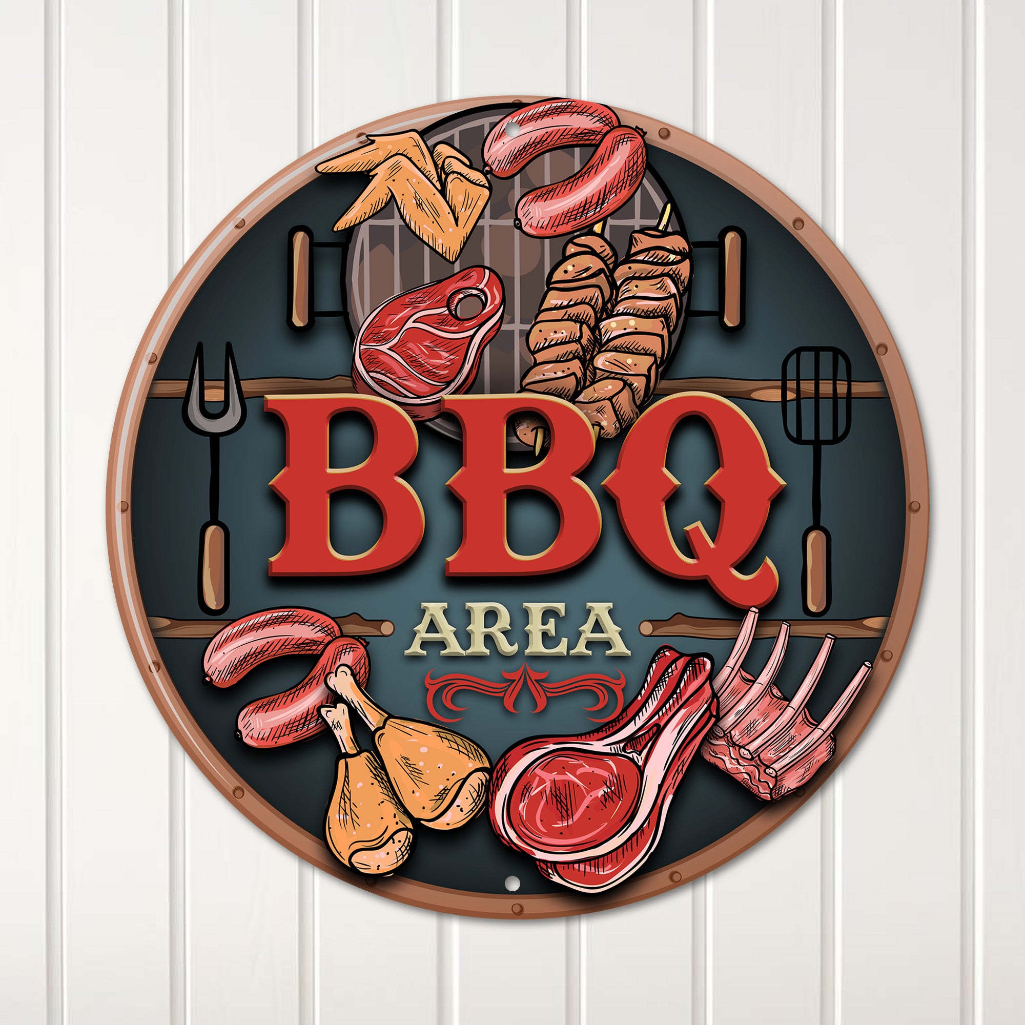 Personalized BBQ Area Metal Sign - Custom Round Grill Decor for Outdoor Enthusiasts and Gift Giving - Image 1