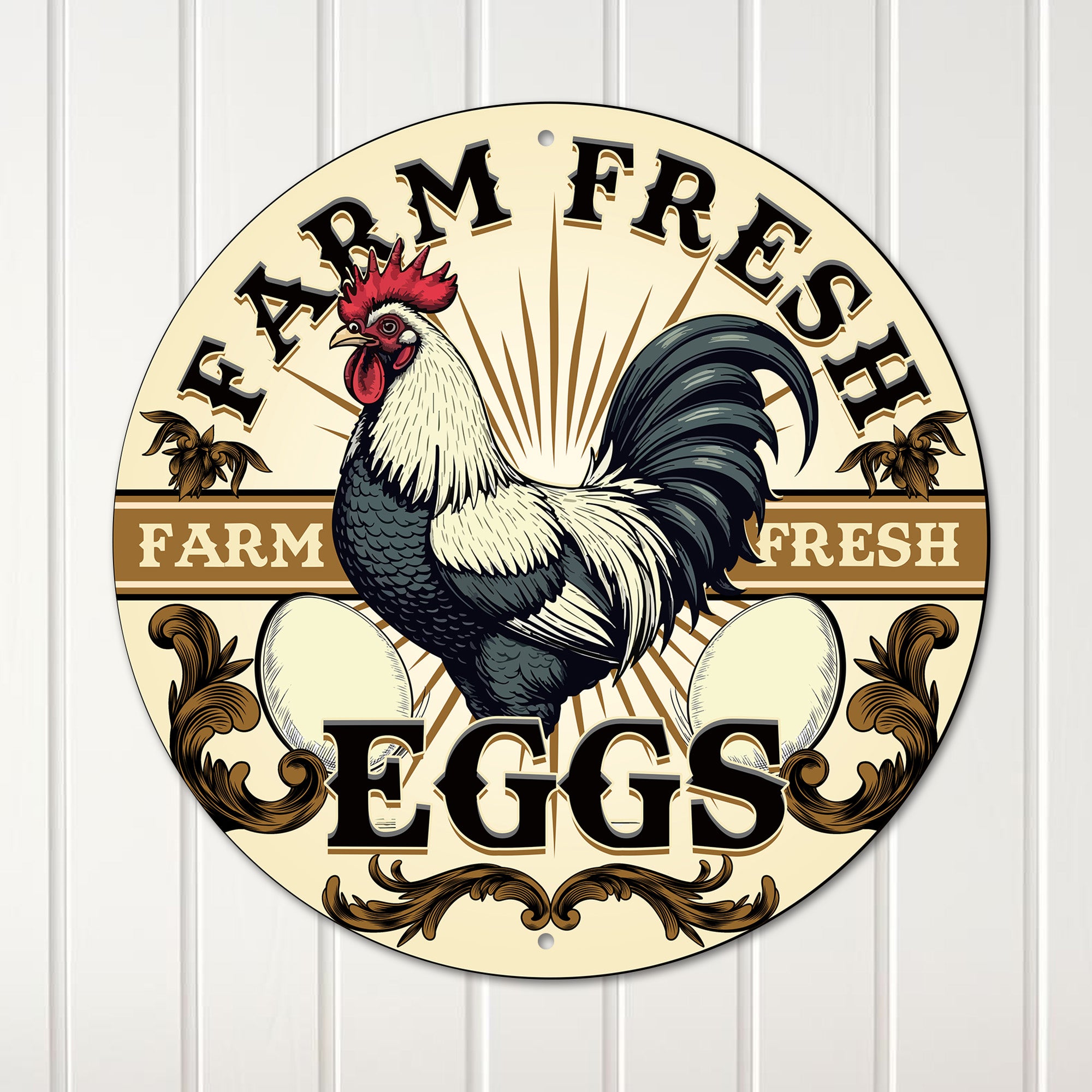 Personalized Farm Fresh Eggs Metal Sign – Custom Vintage Rooster Decor for Kitchen or Barn, Perfect Gift for Farmhouse Lovers - Image 1
