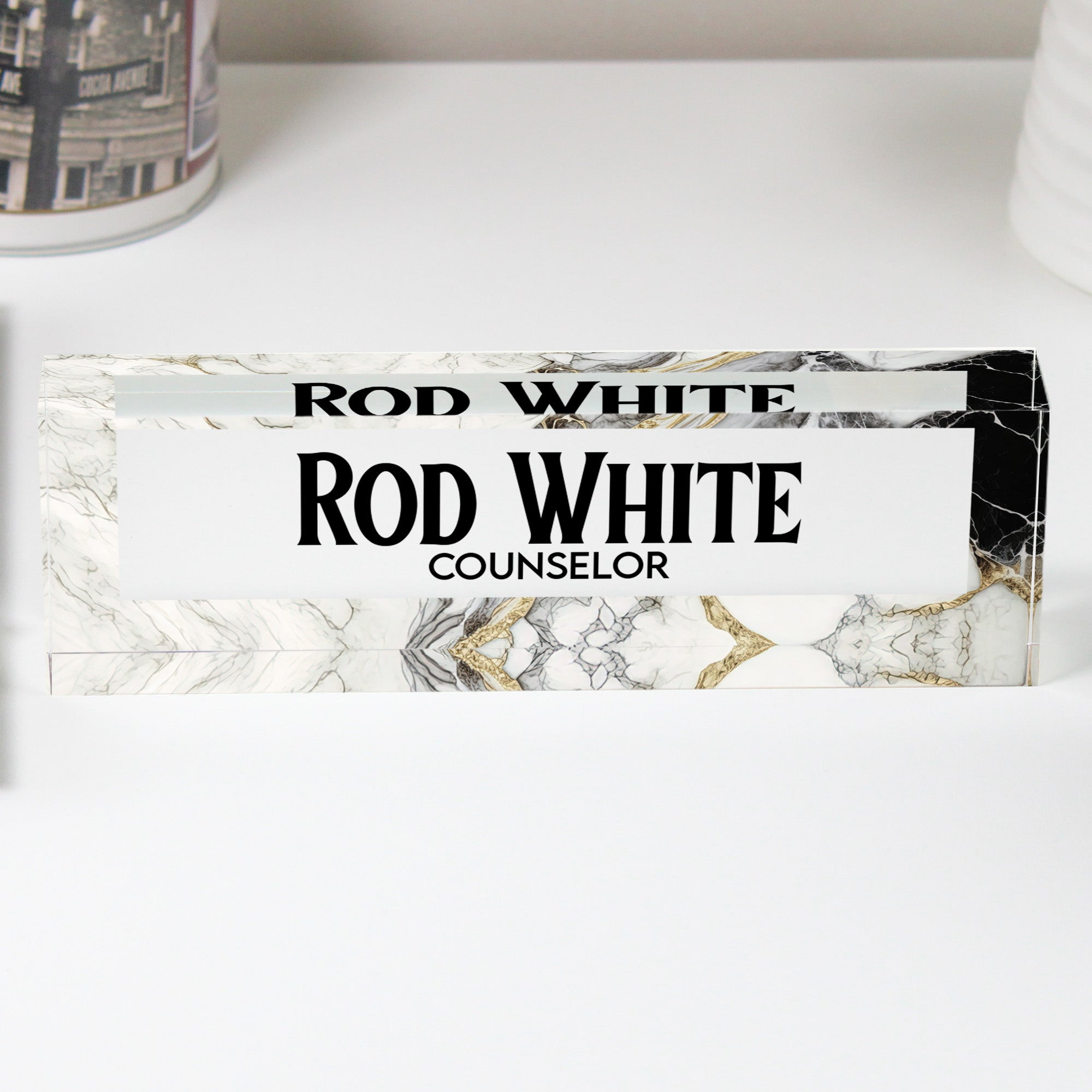 Elegant Personalized Marble Acrylic Desk Name Plate - Handmade Custom Office Decor Gift for Professionals - Image 1