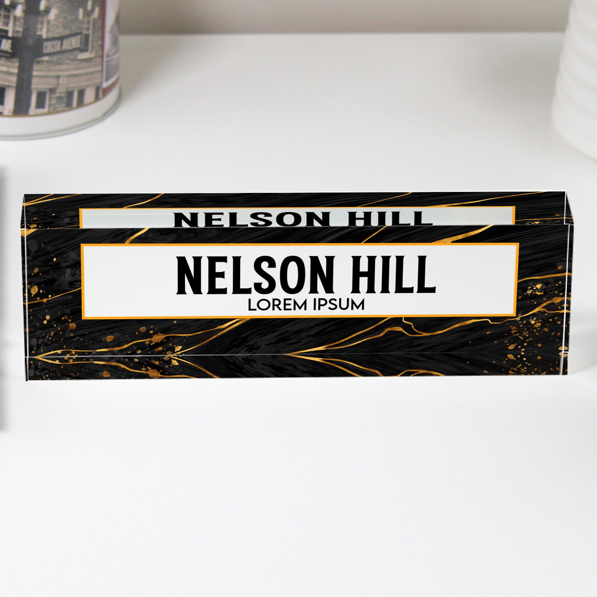 Personalized Marble Acrylic Desk Block - Luxurious Black and Gold Nameplate, Perfect Custom Gift for Offices, Birthdays, and Special Occasions - Image 1