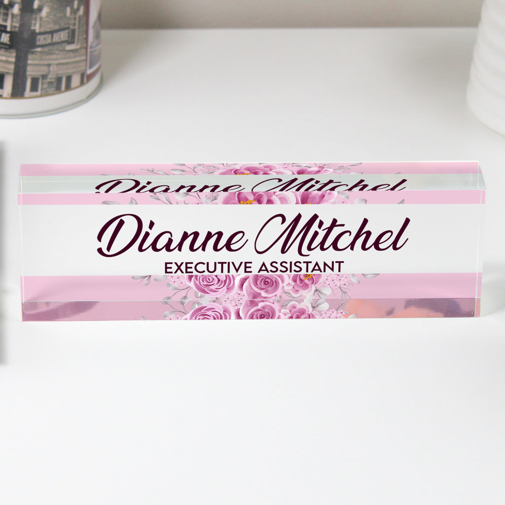 Personalized Executive Assistant Acrylic Desk Block - Elegant Floral Design for Custom Office Decor and Unique Gift Giving - Image 1