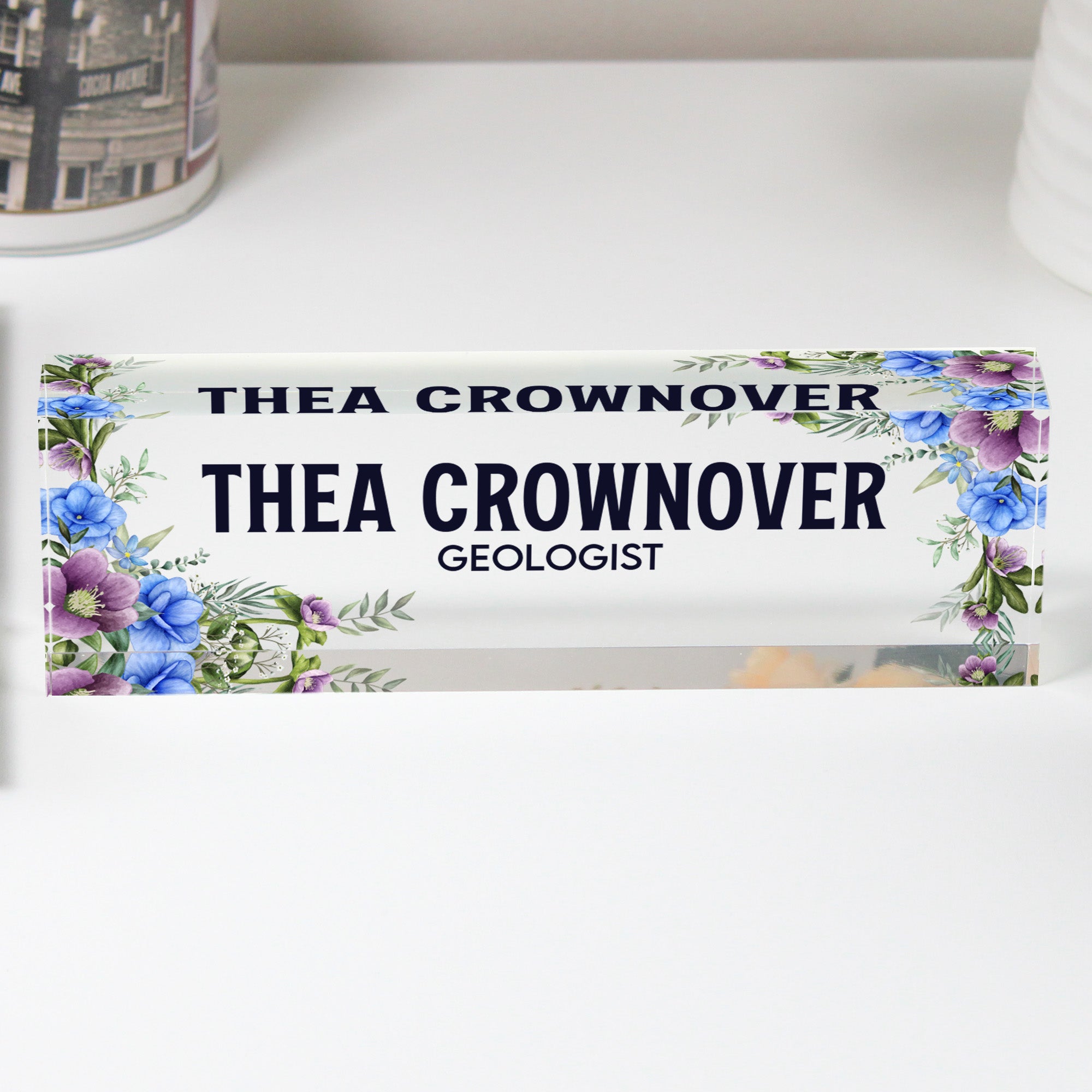 Personalized Floral Acrylic Desk Name Block - Custom Office Decor & Unique Gift for Professionals - Image 1