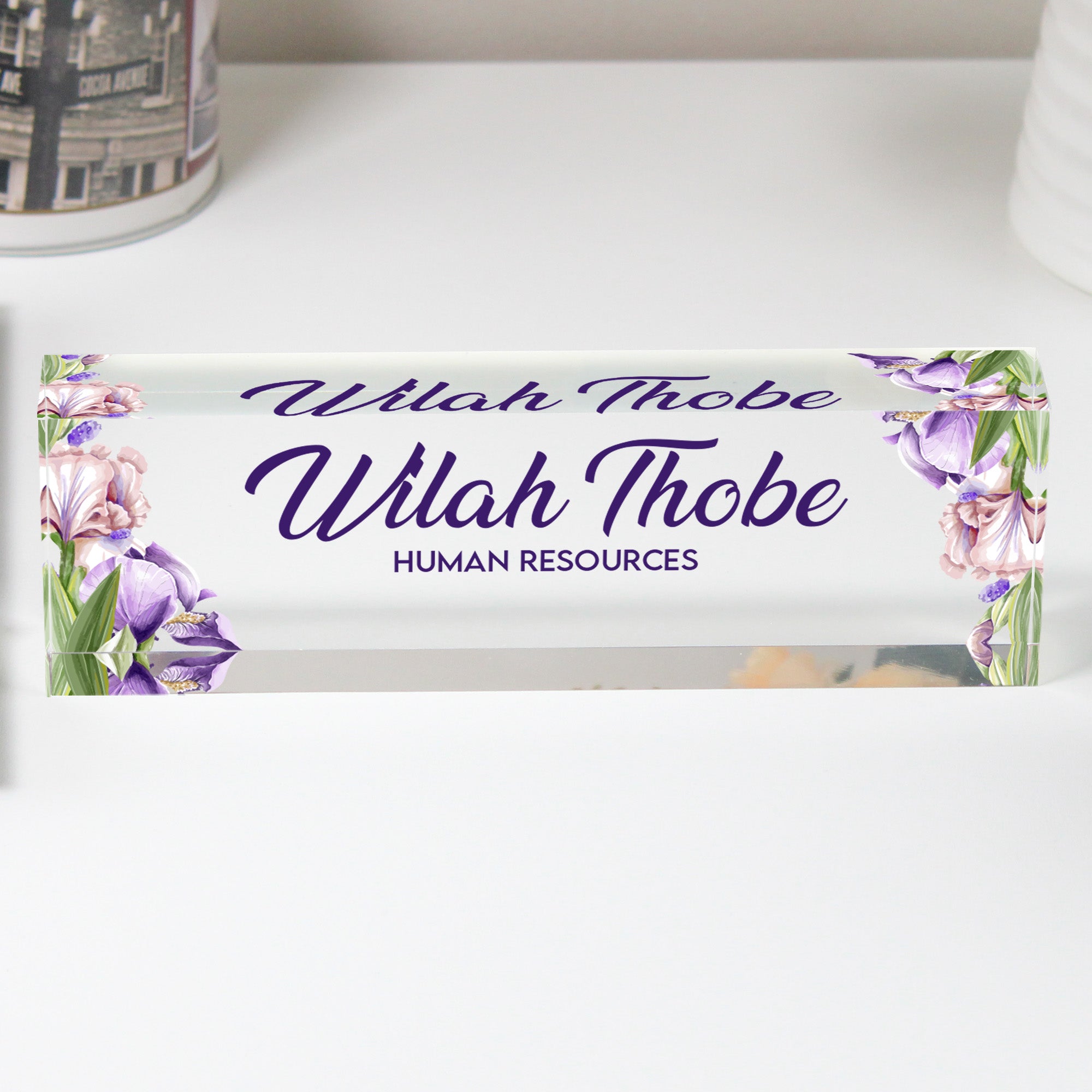Personalized Floral Acrylic Desk Name Block - Custom Handcrafted Office Decor for HR Professionals - Image 1