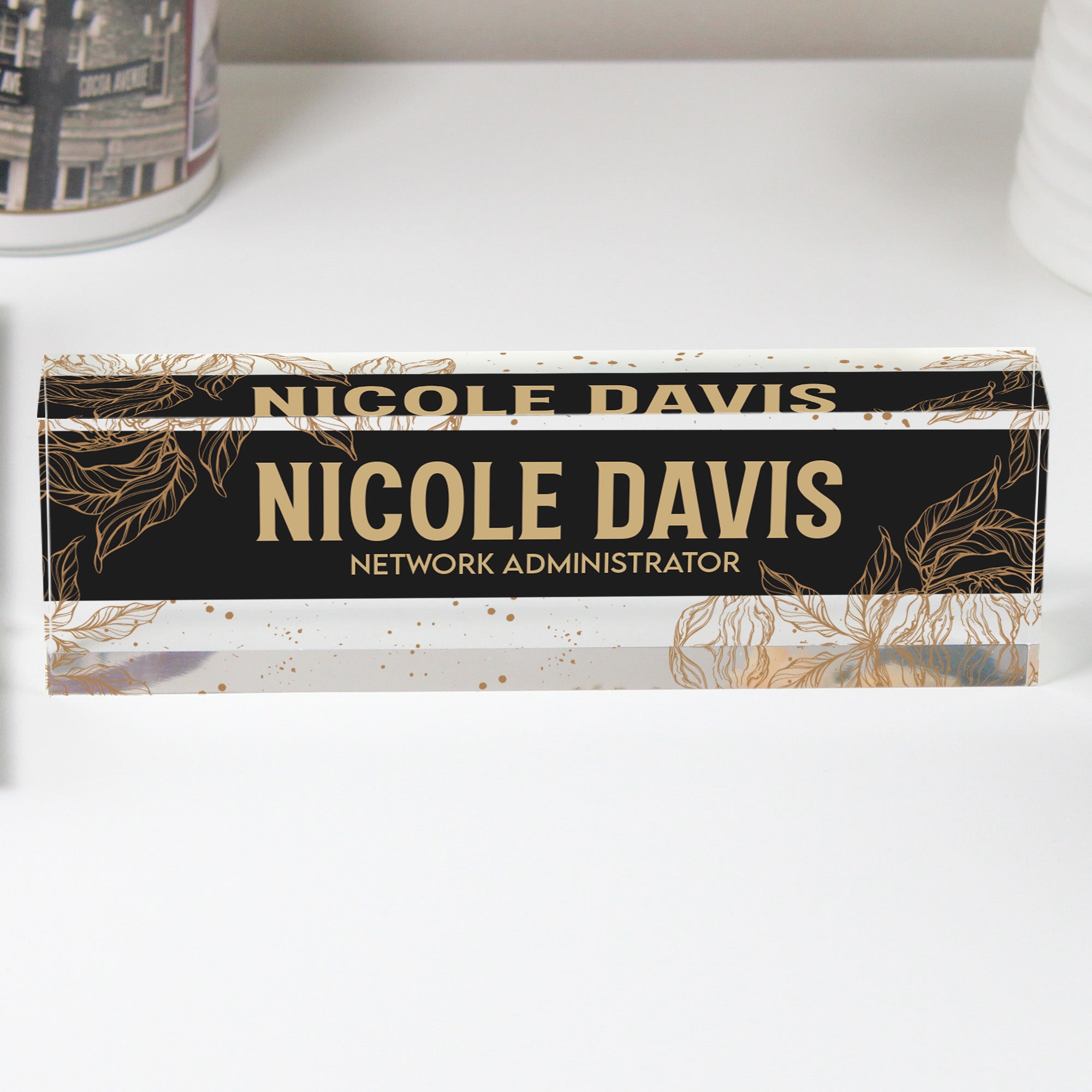 Personalized Acrylic Desk Name Block - Elegant Floral Design for Network Administrators - Image 1