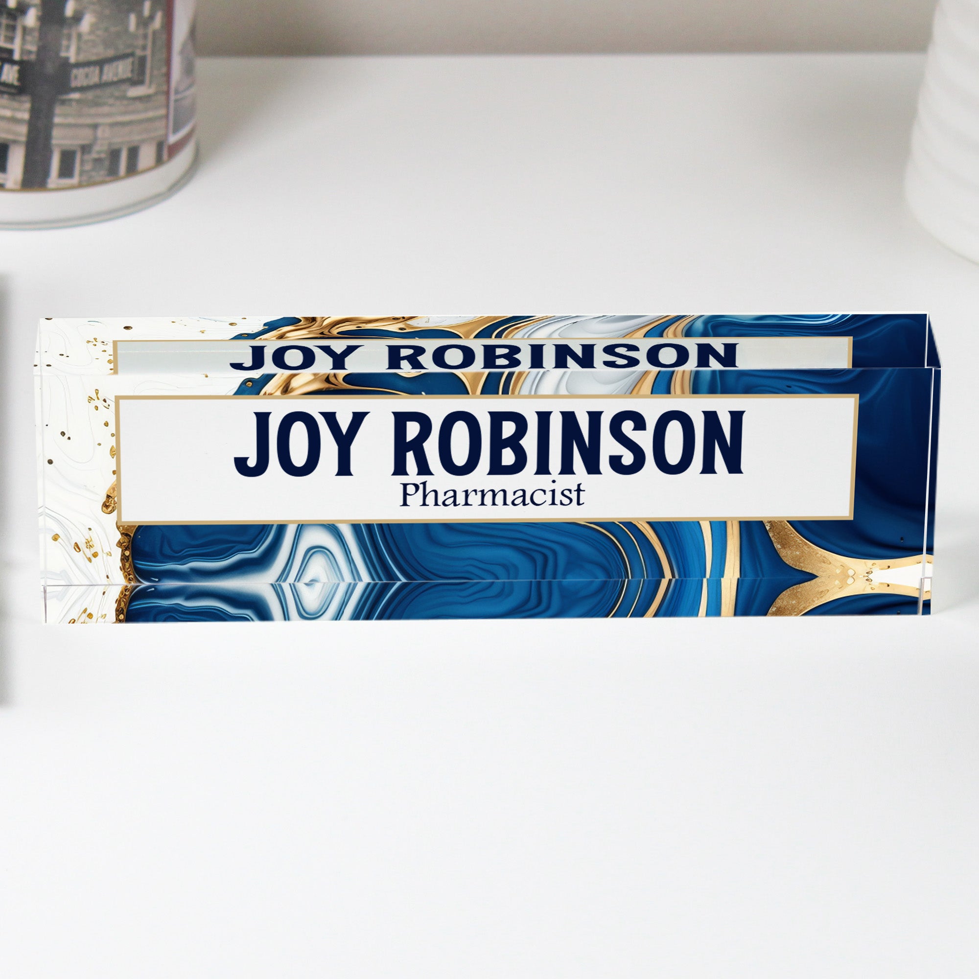 Personalized Acrylic Desk Name Plate - Custom Marbled Design for Professionals, Elegant Gift for Pharmacists and Office Decor - Image 1