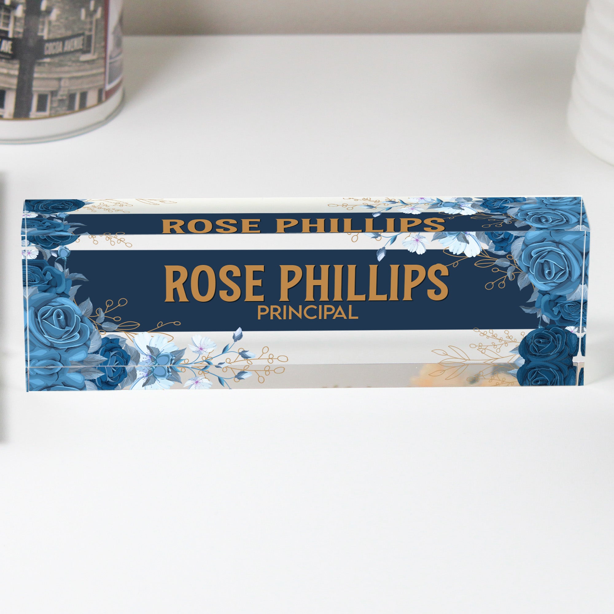 Personalized Acrylic Desk Name Plate - Elegant Floral Design for Office Decor & Unique Gifts - Image 1