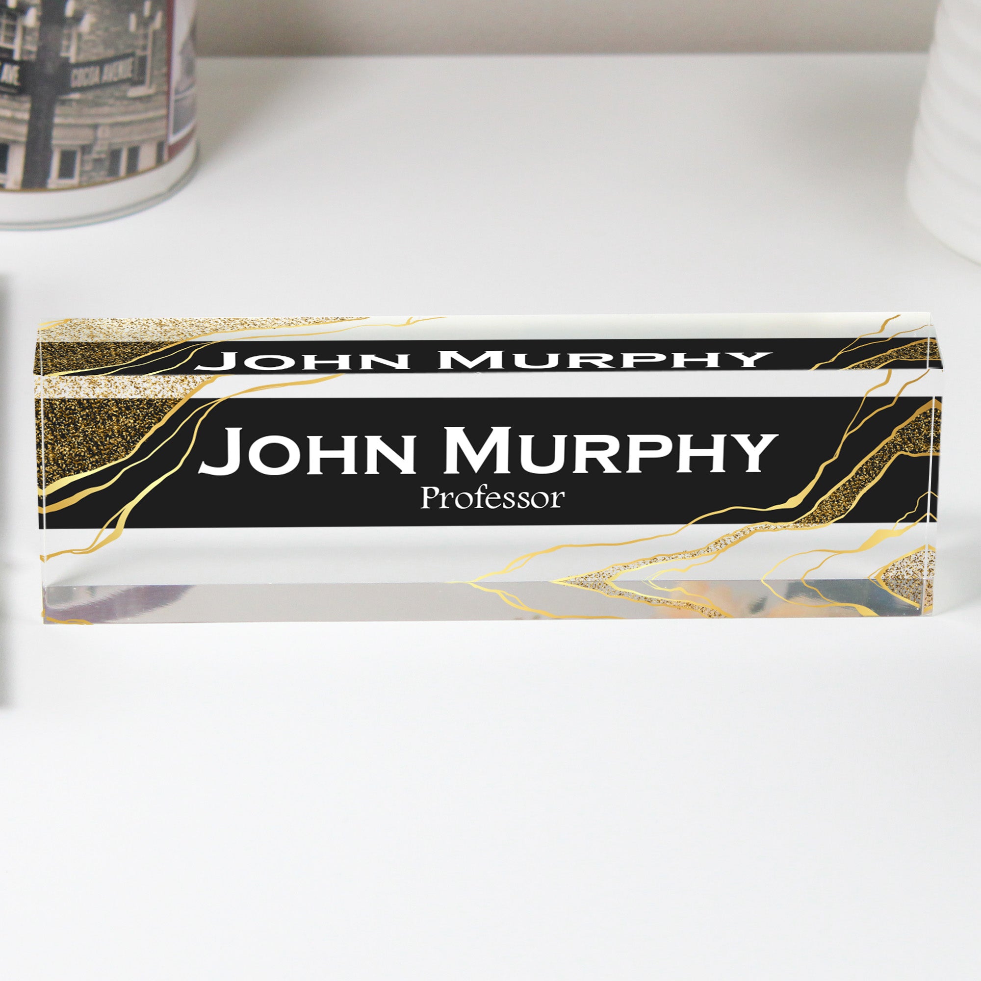 Personalized Acrylic Desk Block - Elegant Custom Name Plate for Professors and Professionals - Image 1
