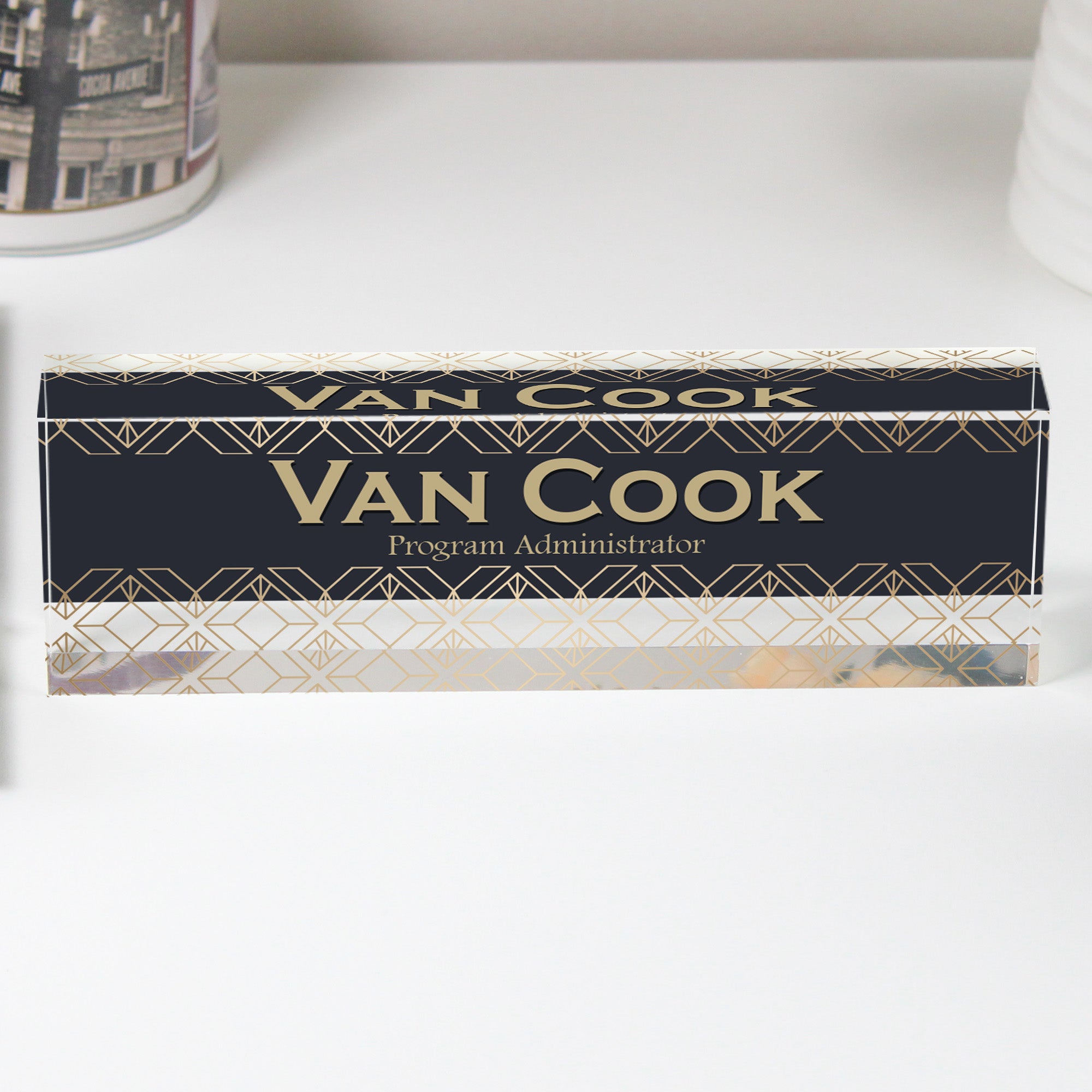 Personalized Art Deco Acrylic Desk Name Block - Custom Engraved Gift for Executives & Professionals - Image 1