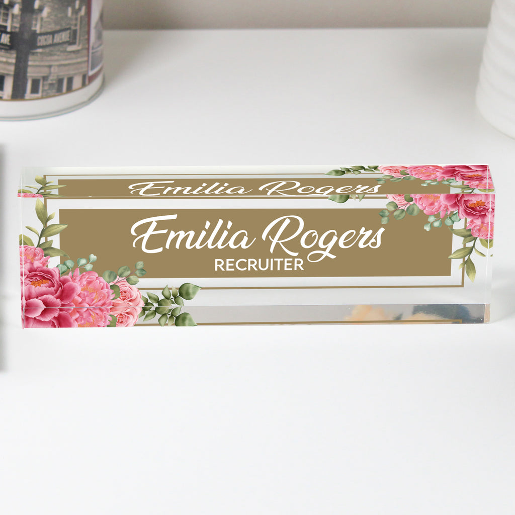 Customized Acrylic Desk Block - Elegant Floral Design with Personalization for Recruiters - Perfect Gift for Professionals - Image 1