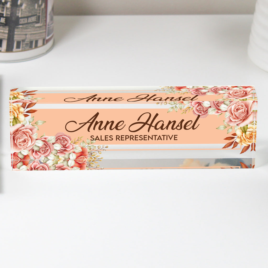 Personalized Floral Acrylic Desk Name Plate - Custom Office Decor and Unique Gift for Sales Representatives - Image 1