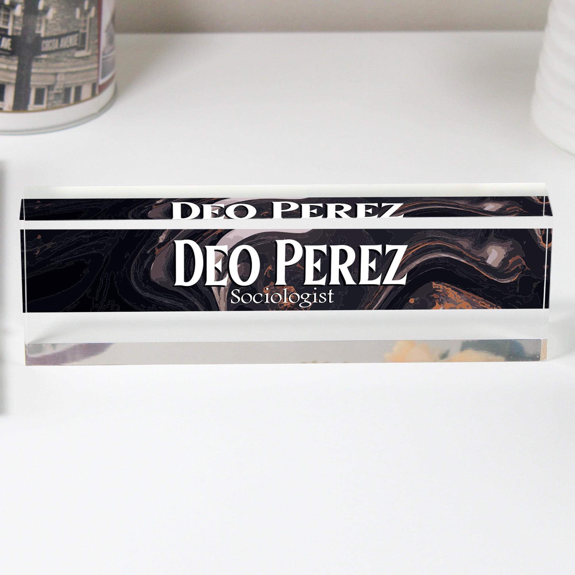 Personalized Acrylic Desk Block - Custom Name Plaque for Professionals - Elegant Marbled Design with Engraved Text - Image 1