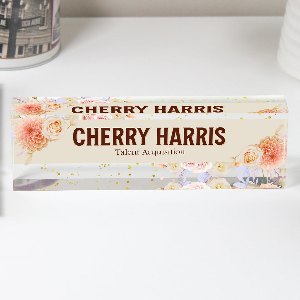 Personalized Floral Acrylic Desk Block for Talent Acquisition Professionals - Custom Name Plate Gift - Image 1