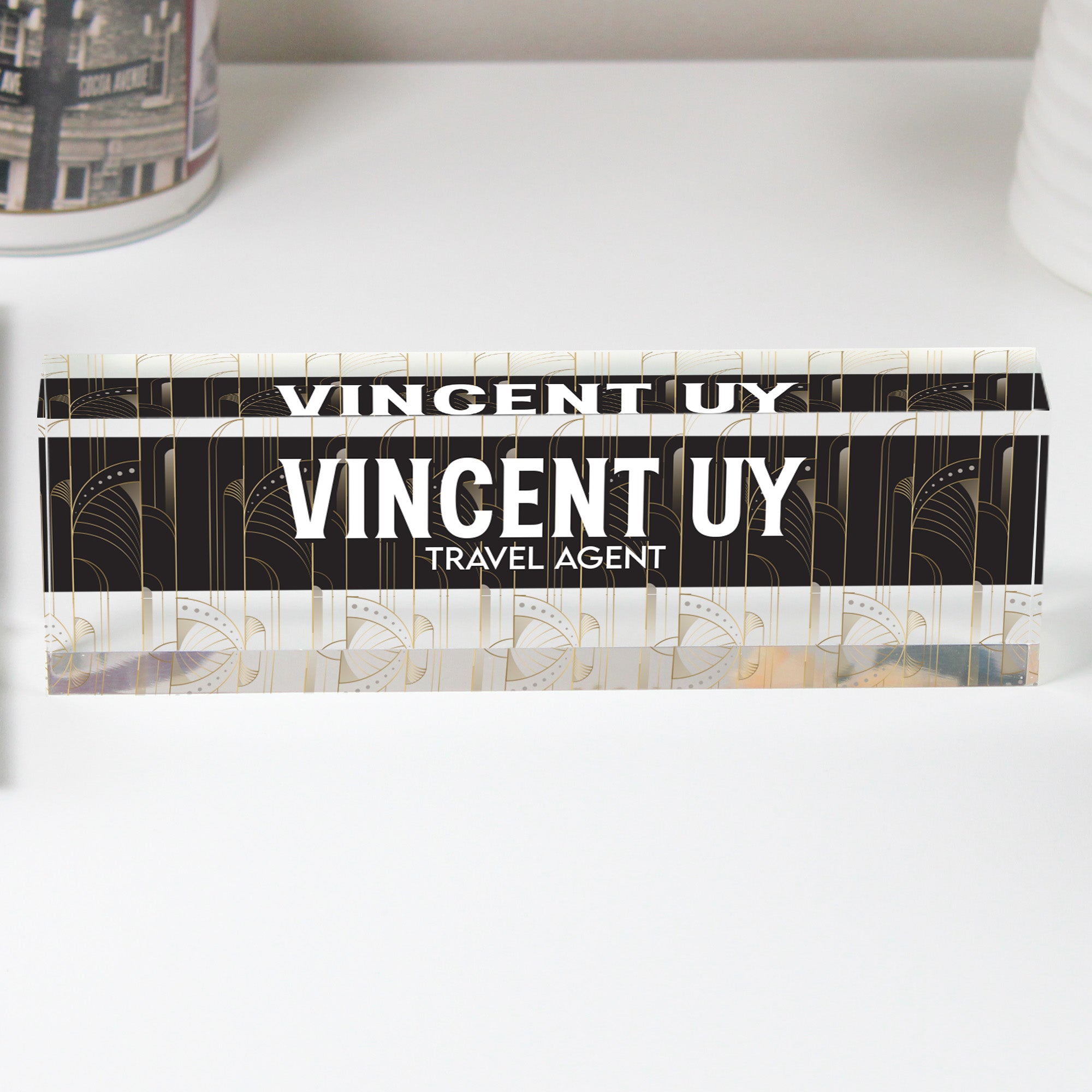 Personalized Art Deco Acrylic Desk Block - Custom Name Plate for Professionals and Gift Giving - Image 1