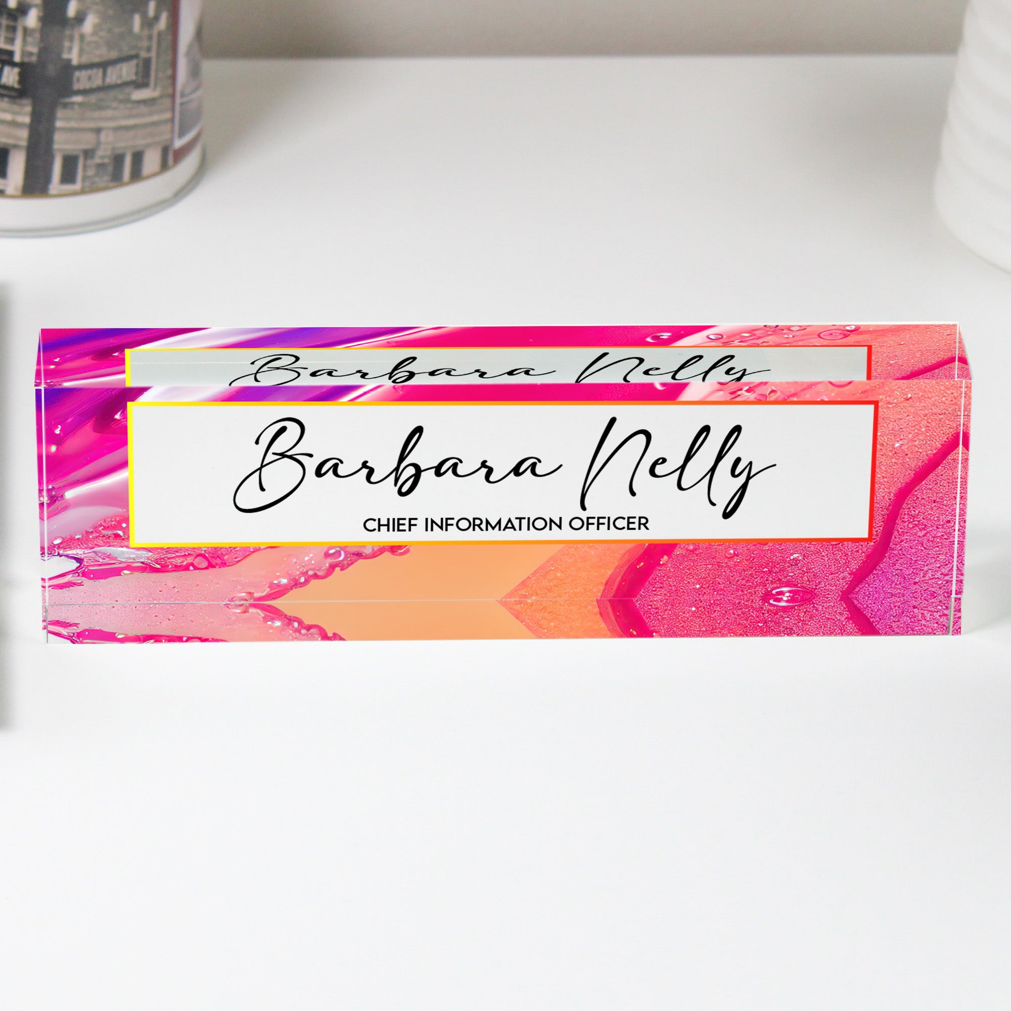 Personalized Acrylic Desk Name Plate - Vibrant Abstract Design for Executives, Handmade Custom Office Décor - Image 1