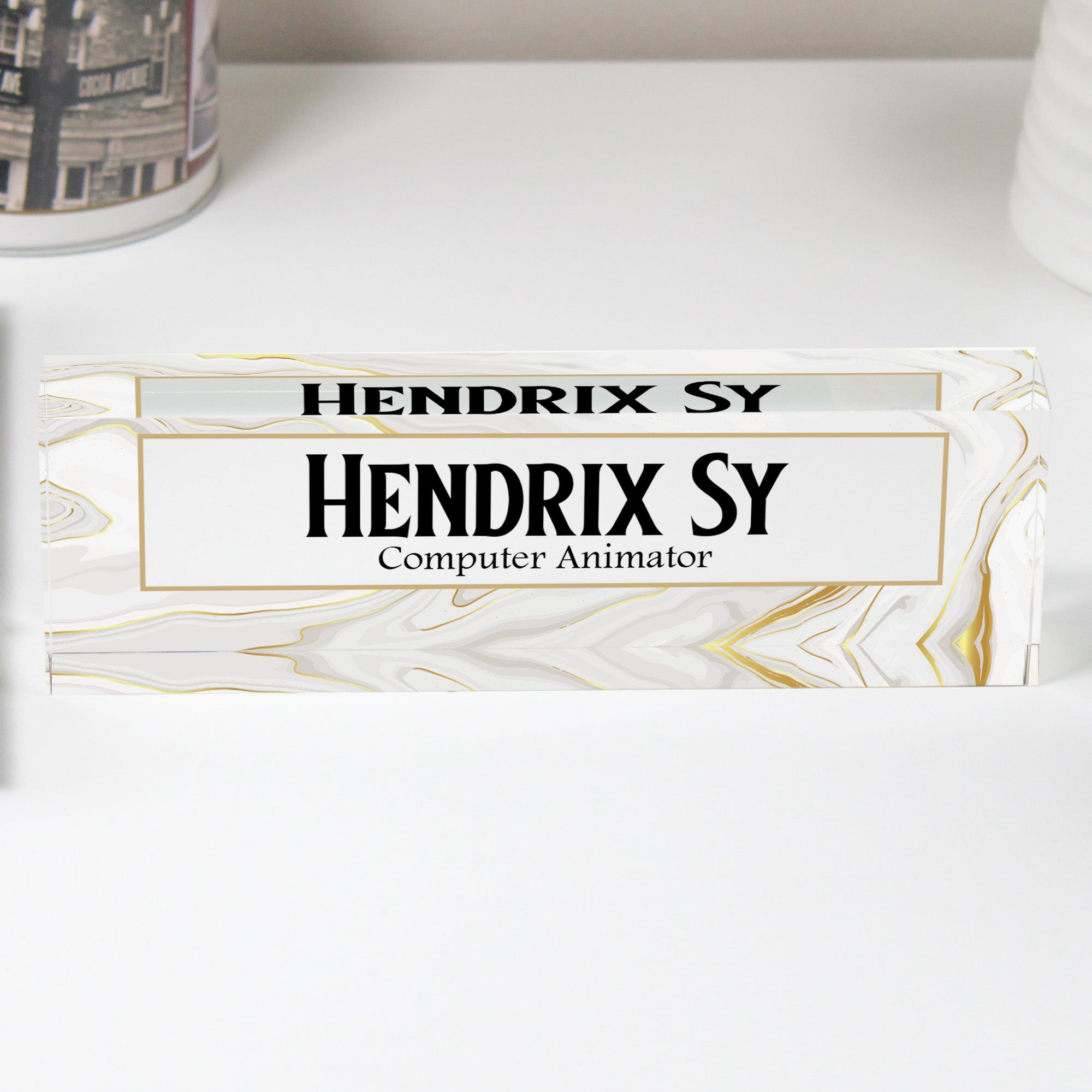 Personalized Marble Acrylic Desk Block for Computer Animators - Custom Nameplate Gift for Office Decor - Image 1