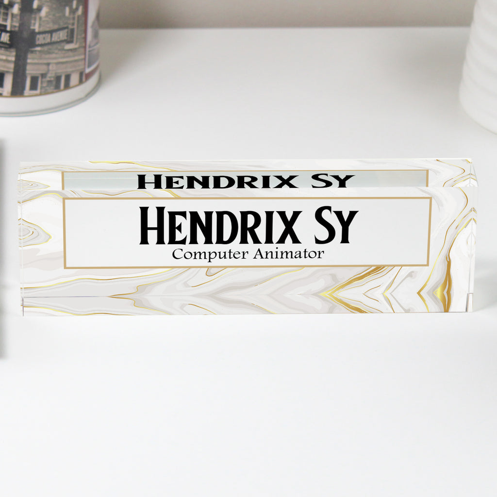 Personalized Marble Acrylic Desk Block for Computer Animators - Custom Nameplate Gift for Office Decor - Image 1