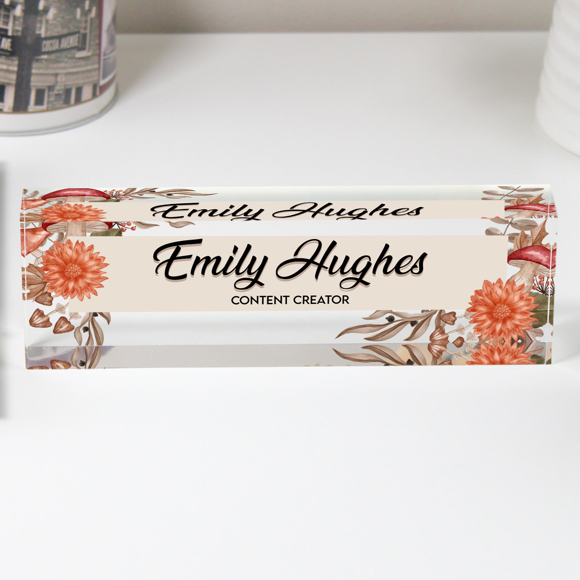 Personalized Floral Acrylic Desk Name Block - Custom Handmade Gift for Content Creators - Image 1