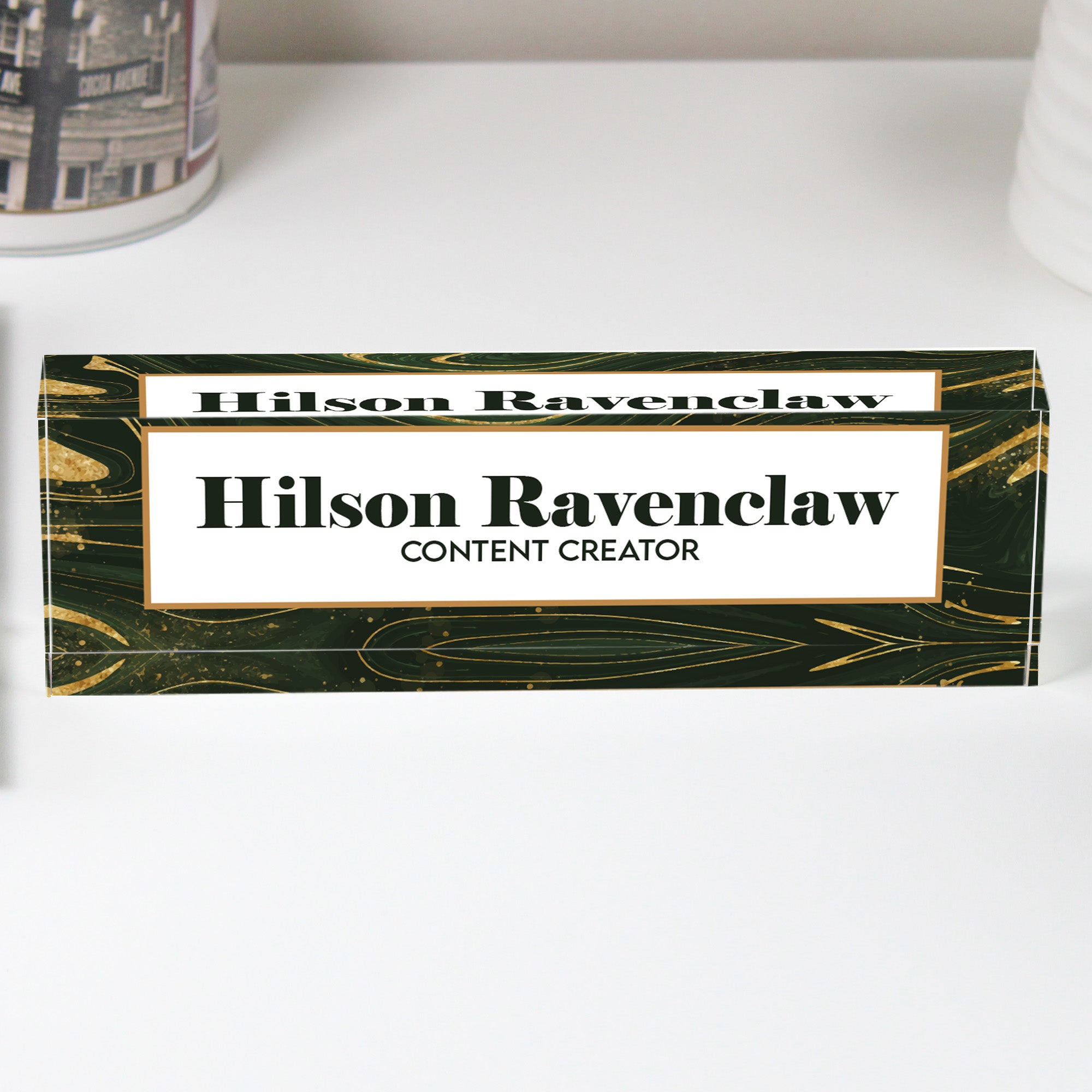 Personalized Acrylic Desk Name Block with Elegant Marble Design – Perfect Custom Gift for Content Creators - Image 1