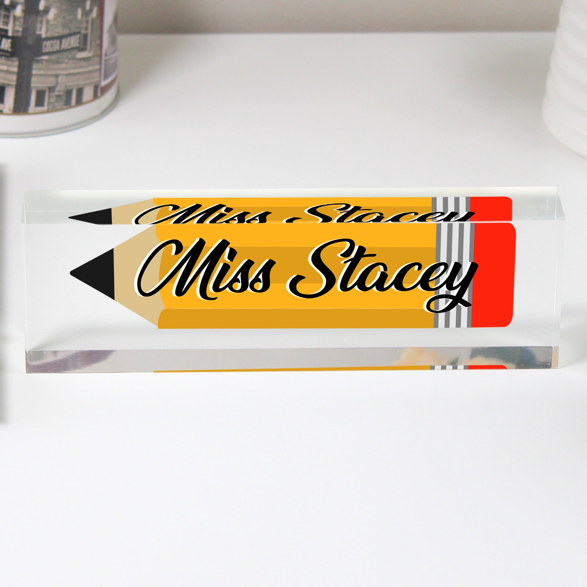 Personalized Teacher Acrylic Desk Block Nameplate - Custom Pencil Design - Perfect Gift for Educators, Teachers, and Mentors - Image 1