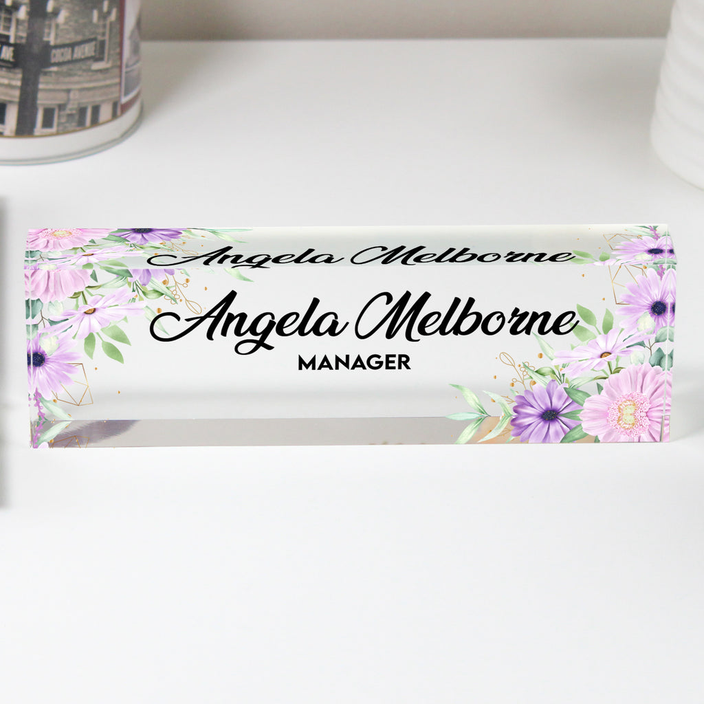 Personalized Acrylic Desk Nameplate with Floral Design - Custom Office Decor for Managers and Leaders - Image 1