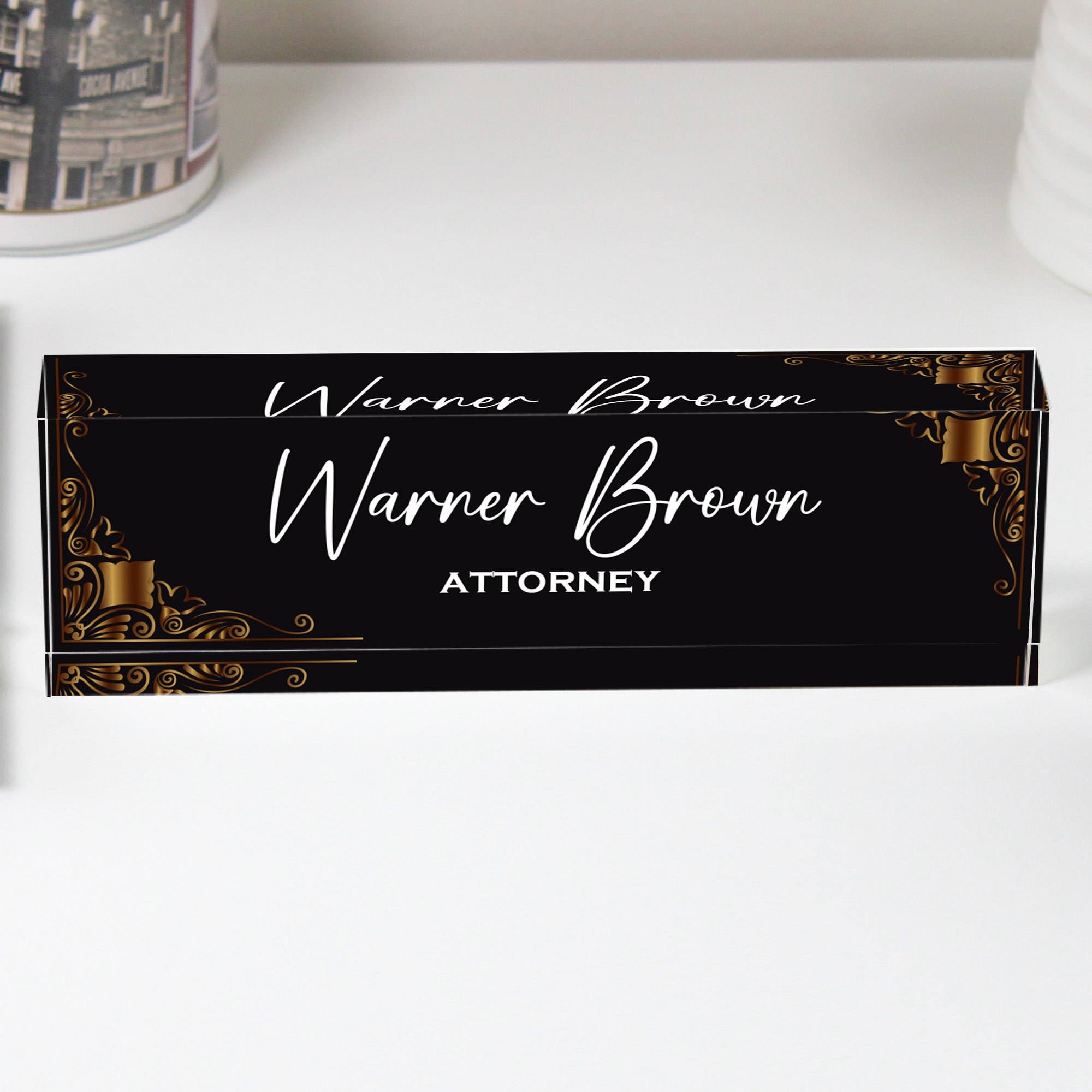 Personalized Elegant Acrylic Desk Block Name Plate for Attorneys – Customizable Office Decor Gift - Image 1