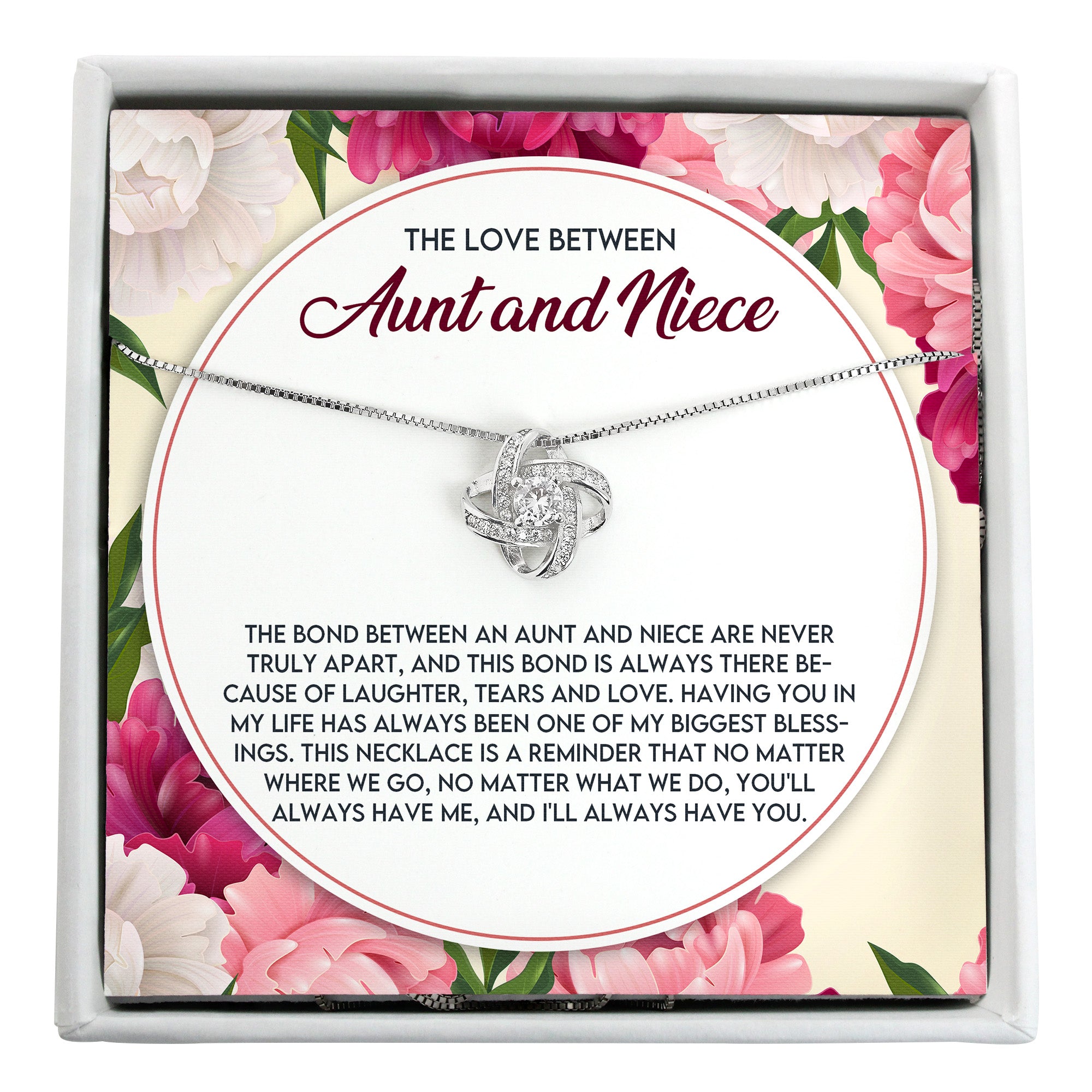 Personalized Aunt and Niece Necklace with Floral Message Card - Sterling Silver Infinity Pendant for Unbreakable Bonds - Image 1