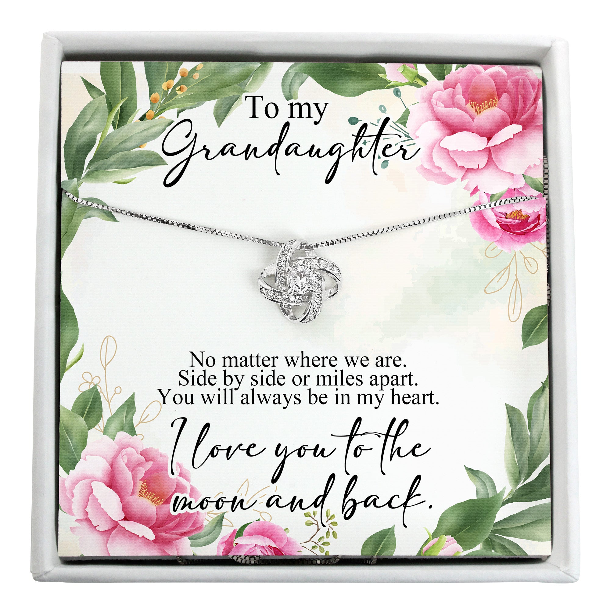 Personalized "To My Granddaughter" Necklace Gift – Elegant Silver Knot Design with Heartfelt Message Card - Image 1