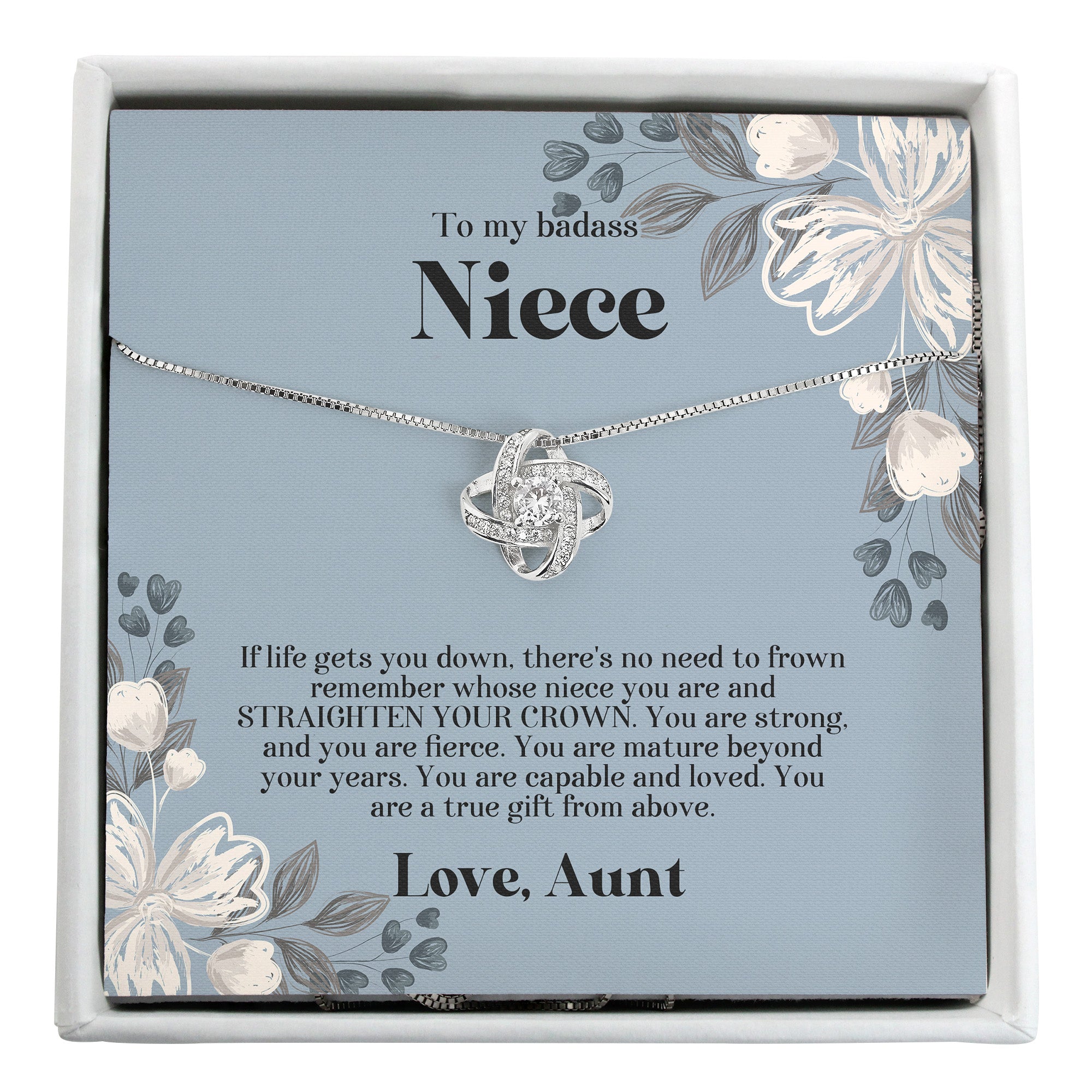 Personalized "Badass Niece" Message Card Necklace - Custom Floral Design with High-Quality Pendant for Special Occasions - Image 1
