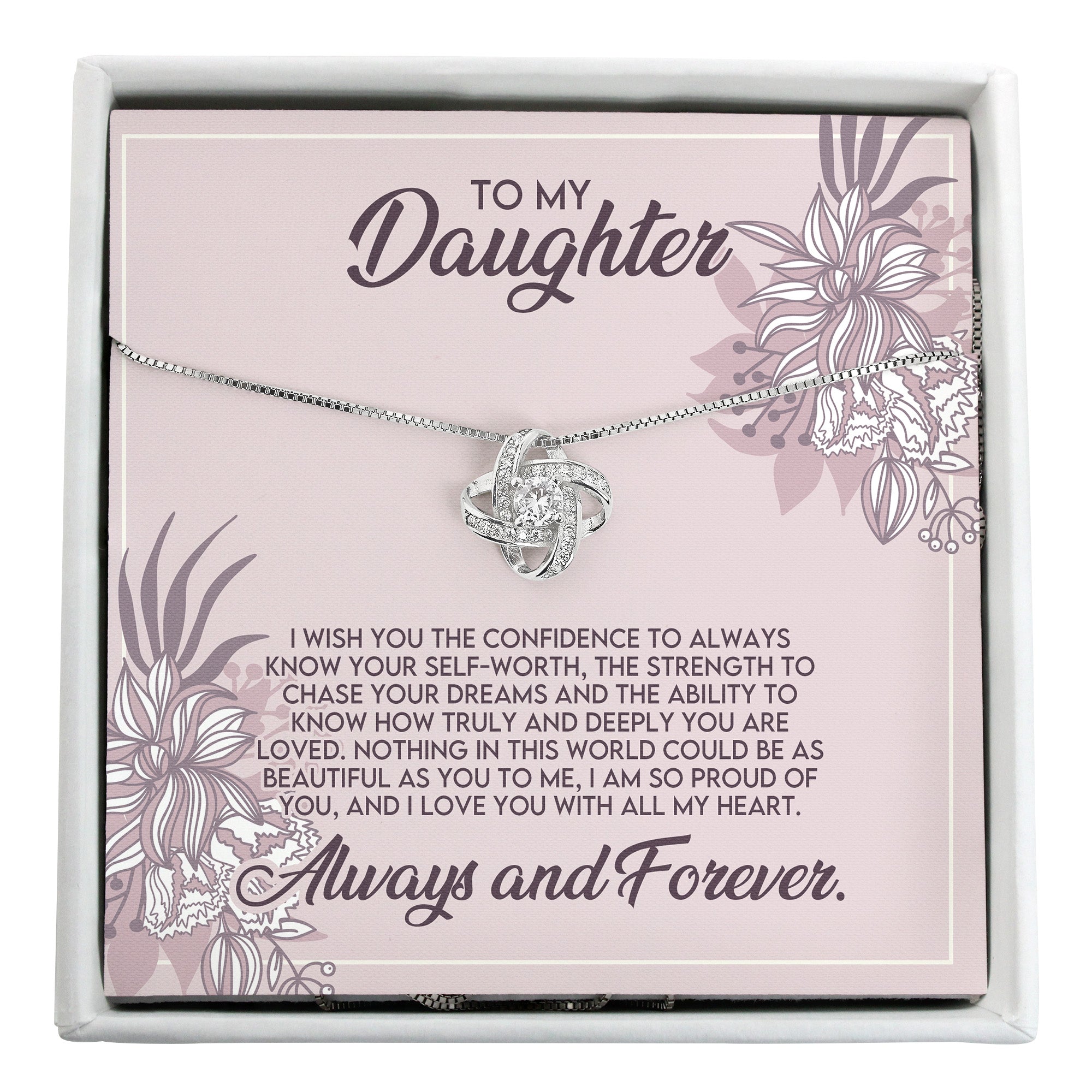 Personalized Daughter Necklace with Inspirational Message Card – Sterling Silver Knot Pendant for Special Occasions - Image 1