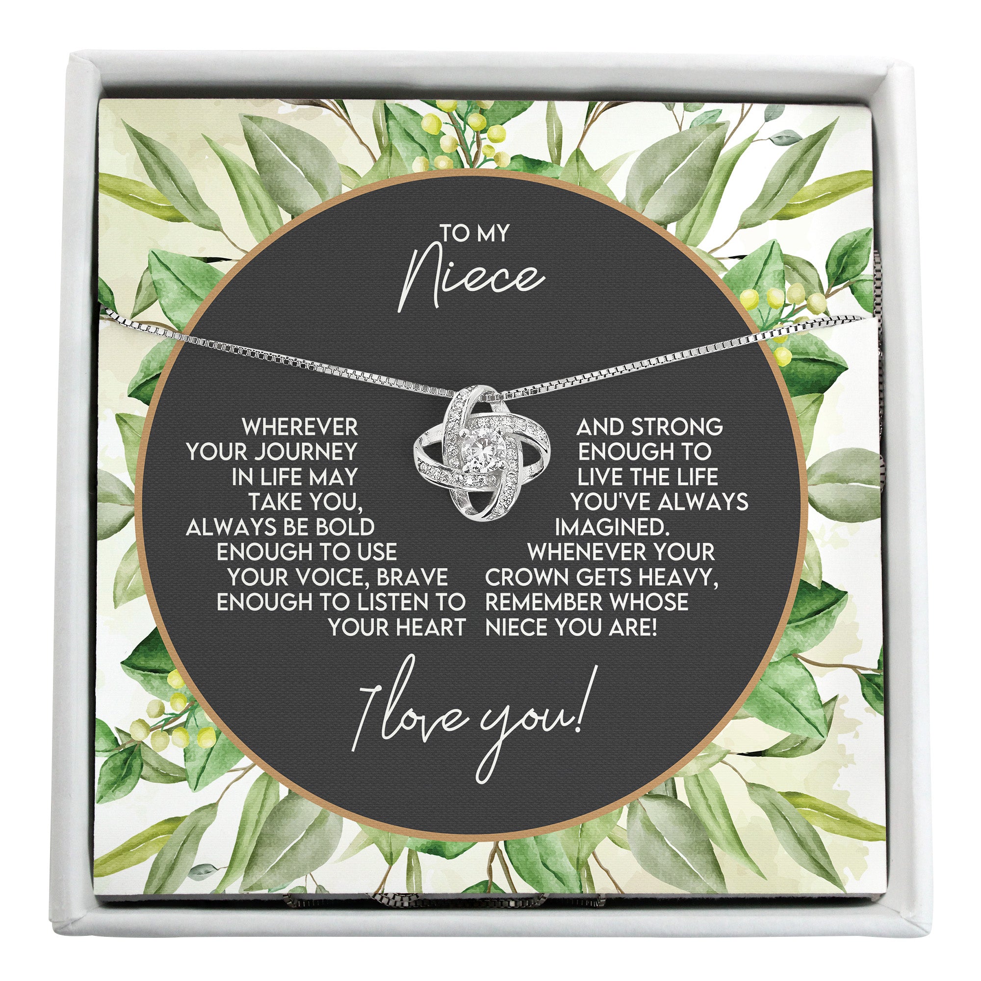 Personalized Name Necklace with Inspirational Message Card, Perfect Gift for Niece - Premium Silver Knot Design - Image 1