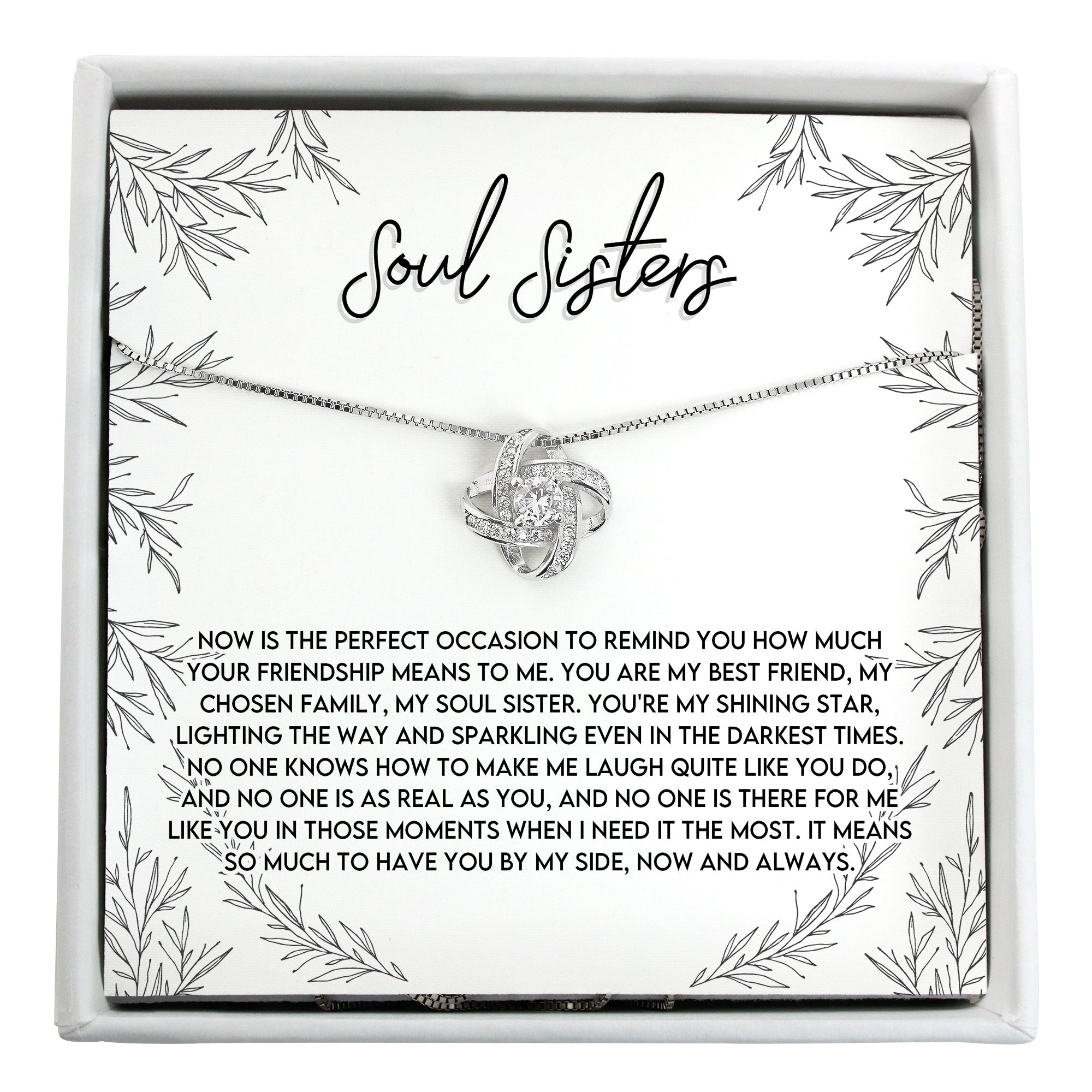 Elegant "Soul Sisters" Infinity Knot Necklace - Personalized Gift for Best Friends, High-Quality Silver Craftsmanship with Meaningful Message Card - Image 1