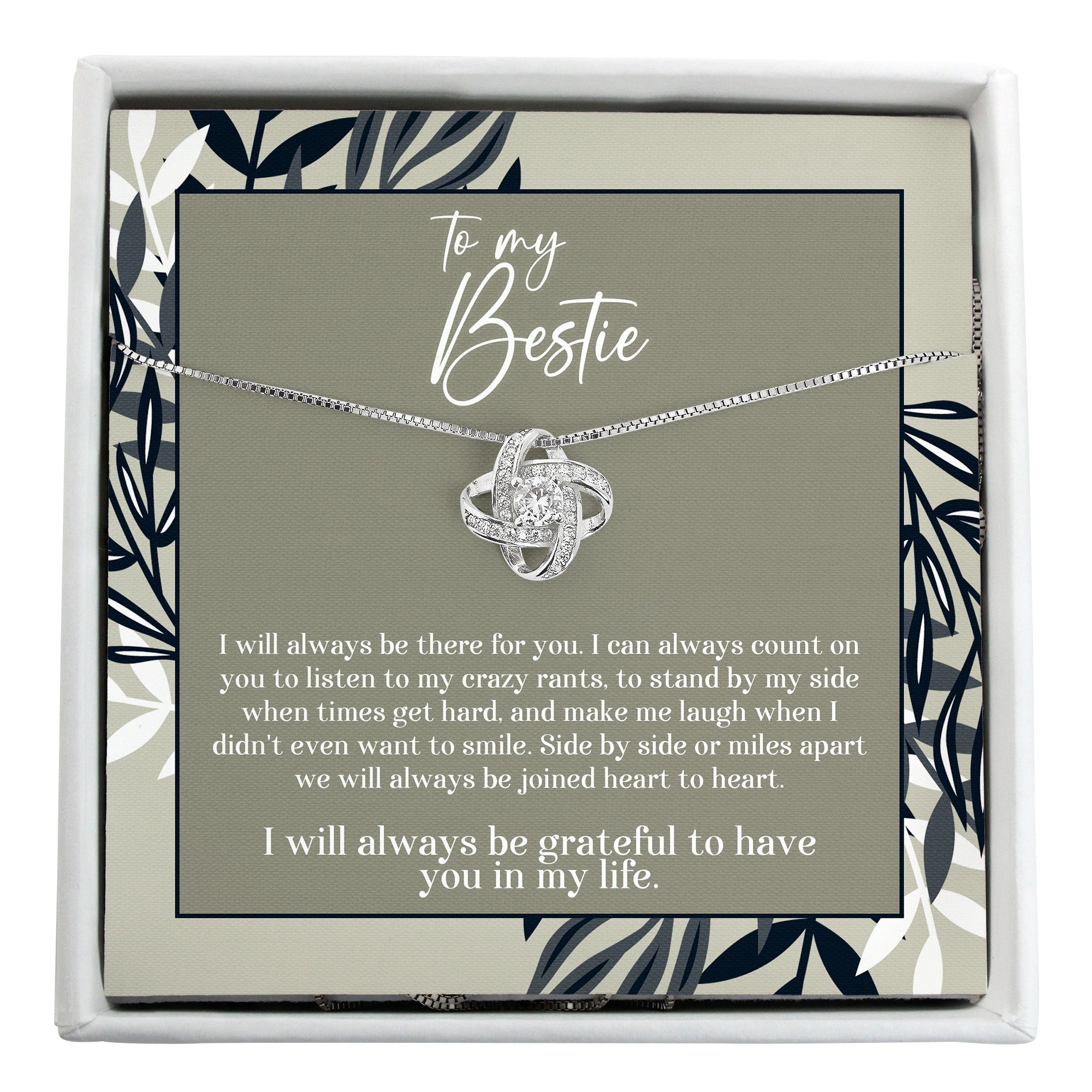 Personalized Best Friend Infinity Knot Necklace - Sterling Silver Gift for Bestie with Heartfelt Message Card - Image 1