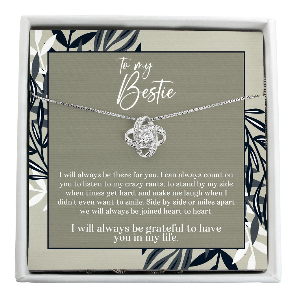 Personalized Best Friend Infinity Knot Necklace - Sterling Silver Gift for Bestie with Heartfelt Message Card - Image 1