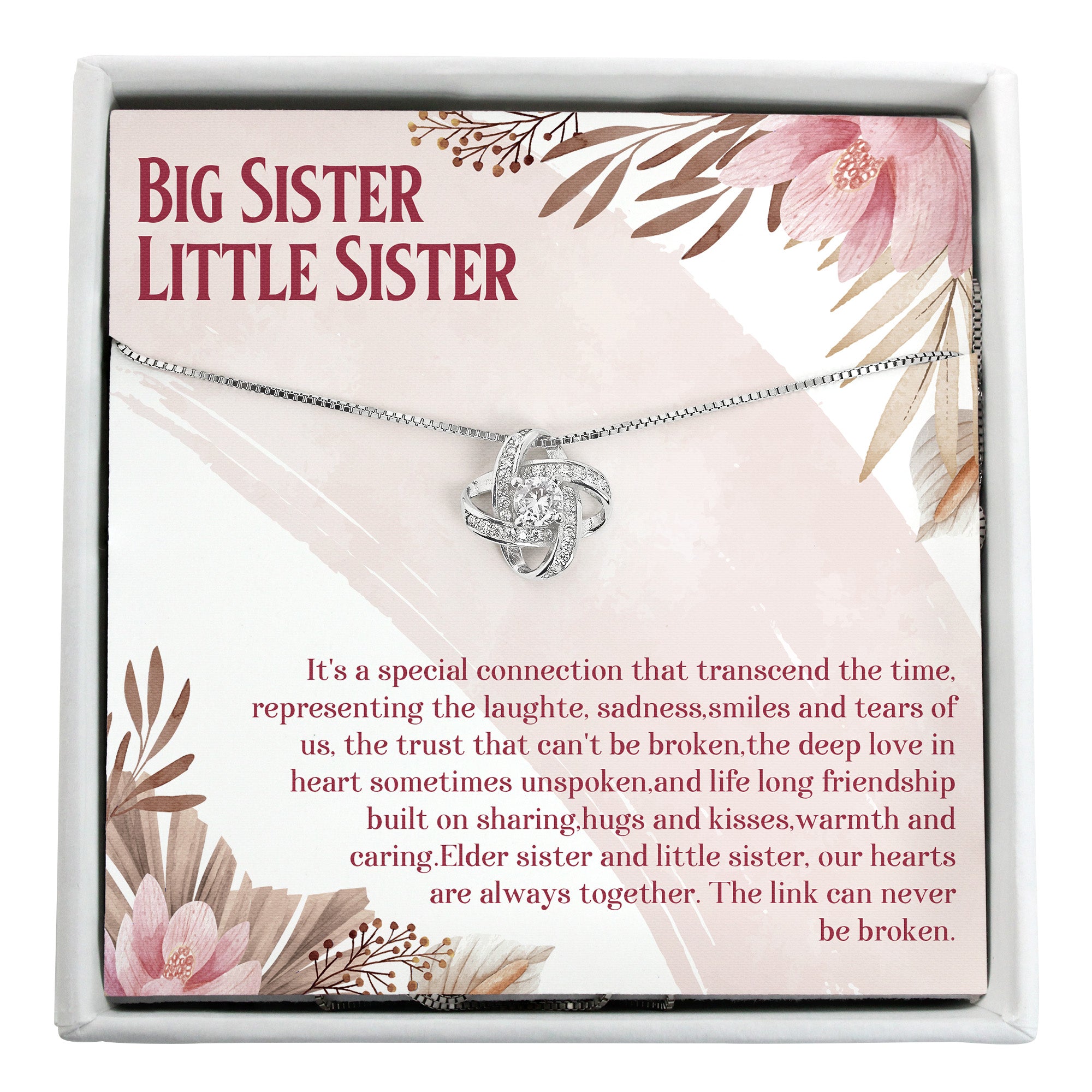 Personalized Big Sister Little Sister Necklace - Customizable Sterling Silver Pendant with Heartfelt Message Card - Image 1