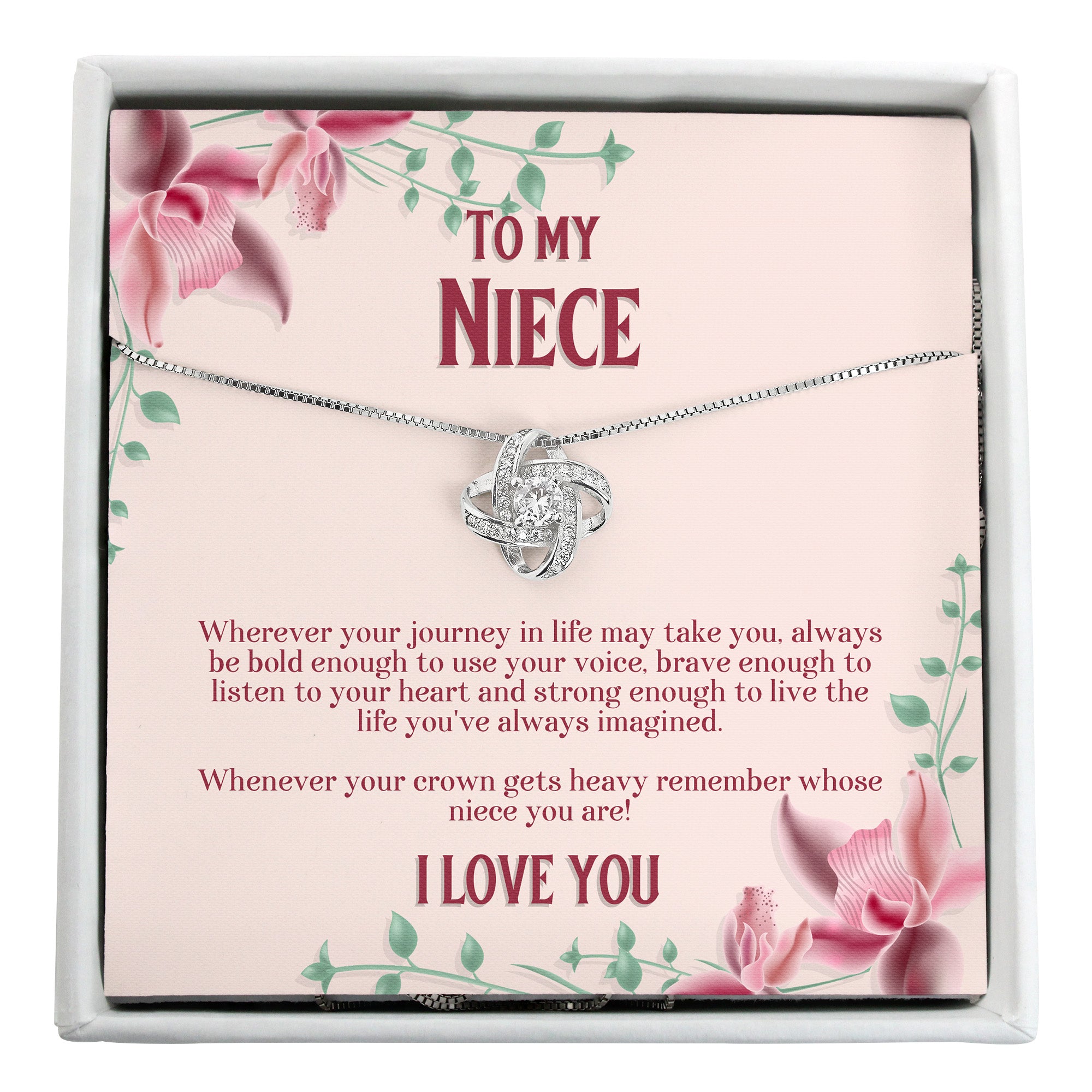 Exquisite Personalized Necklace Gift for Niece - Sterling Silver with Inspirational Message Card & Floral Design - Image 1