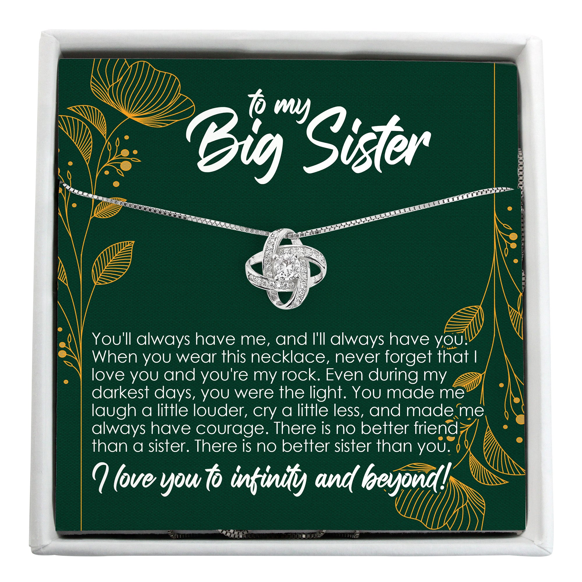 Personalized Infinity Knot Necklace for Sisters - Elegant Gift with Heartfelt Message Card in Vibrant Design - Image 1