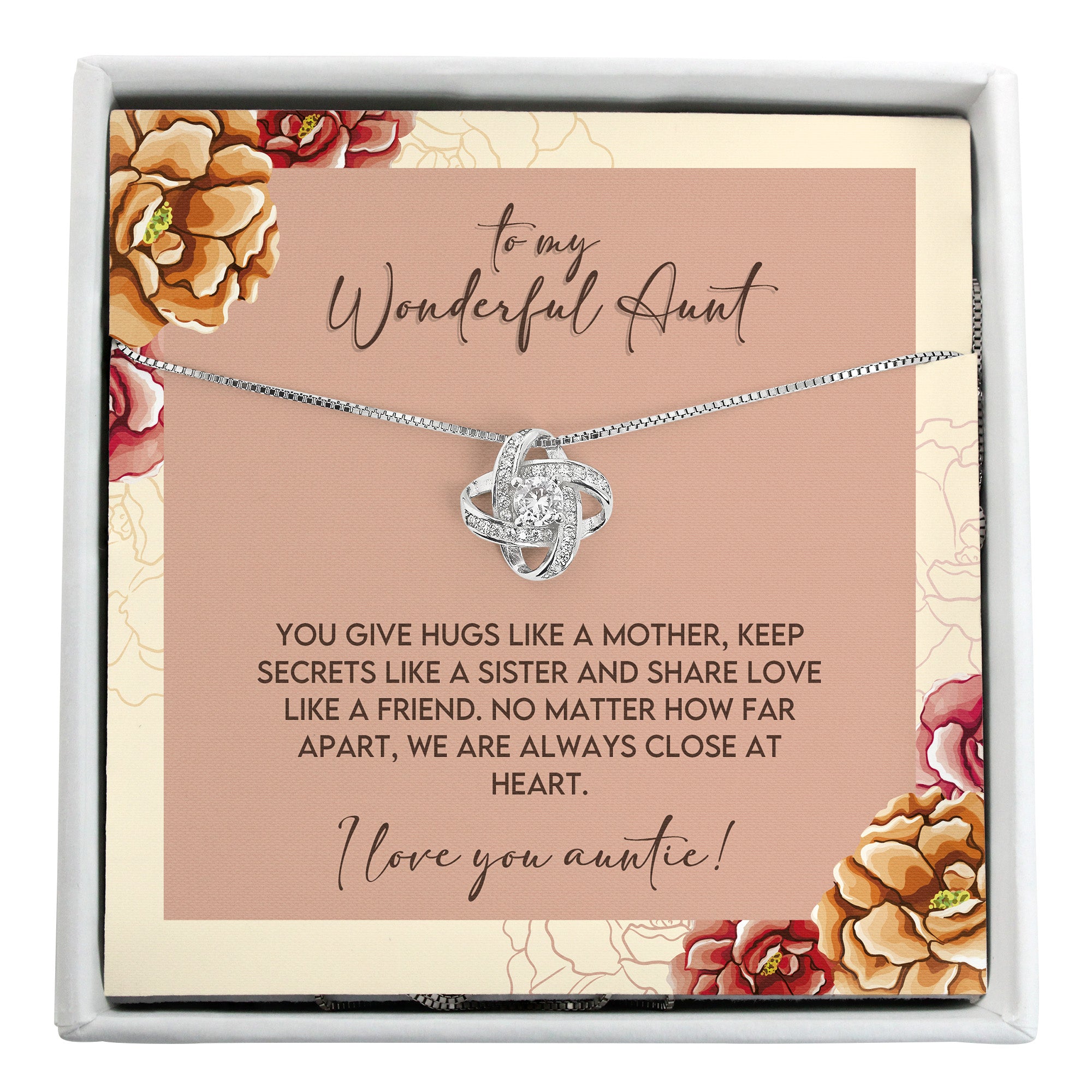 Personalized Knot Necklace for Aunts - Sterling Silver, Heartfelt Gift with Floral Card, Perfect for Birthdays and Special Occasions - Image 1