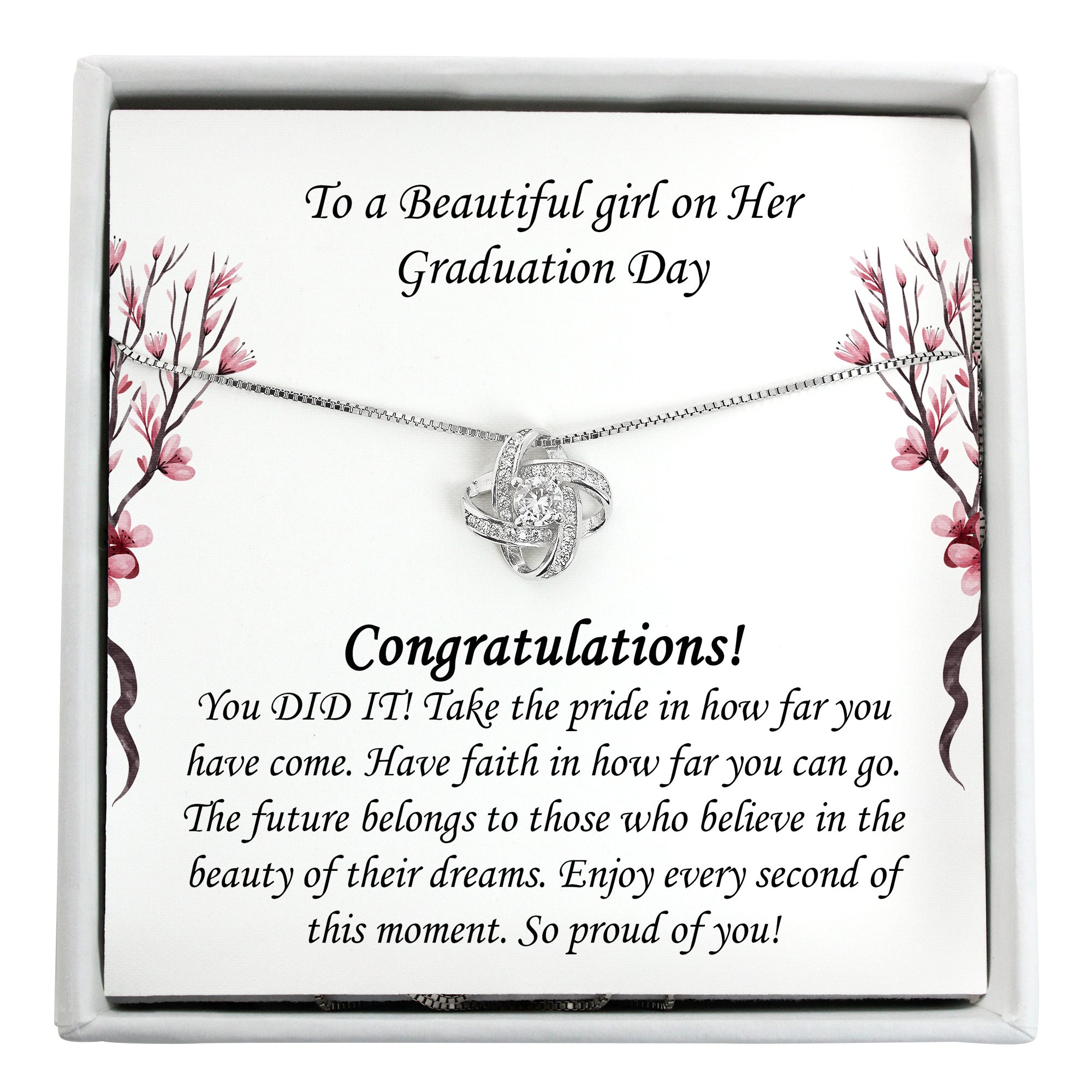 Personalized Graduation Day Necklace with Inspirational Message Card - Thoughtful Gift for Her, Featuring Elegant Floral Design - Image 1