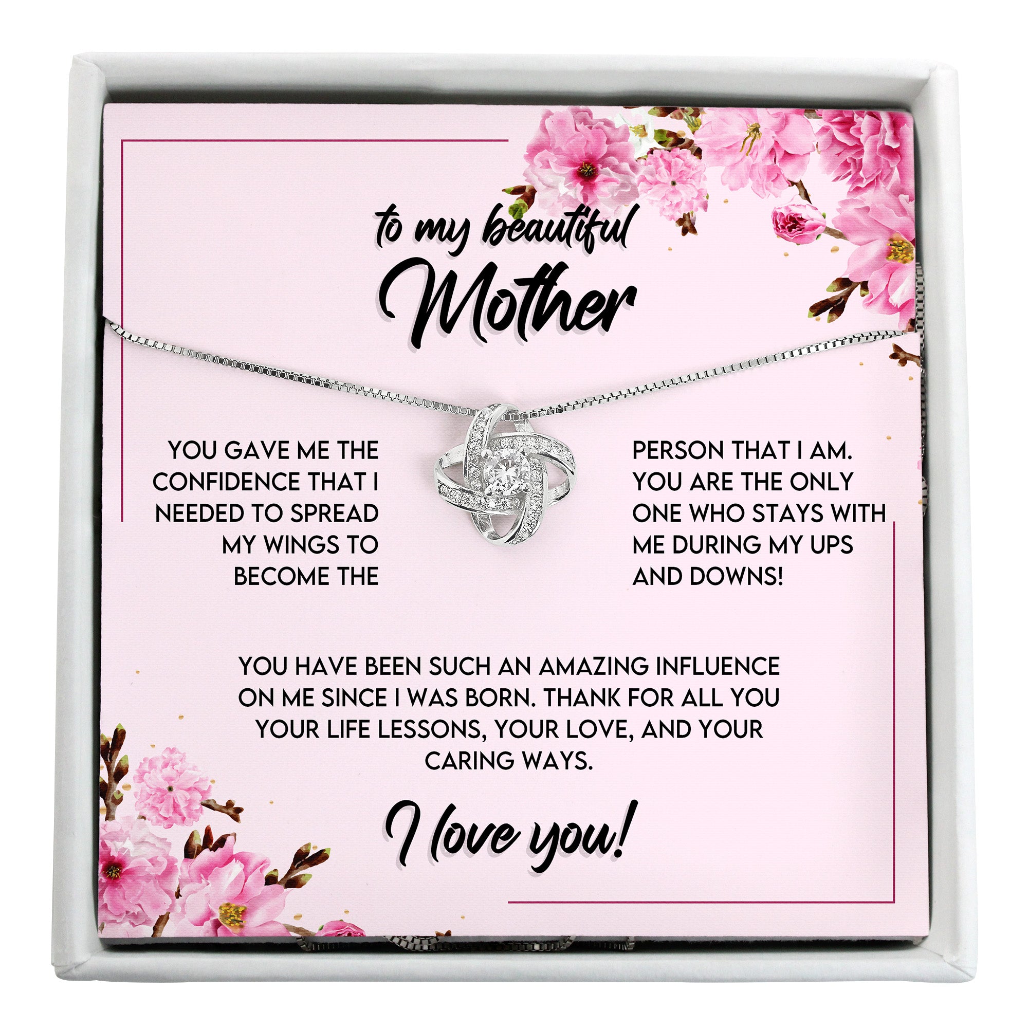 Personalized Mother’s Message Card Necklace - Stunning Knot Design with Elegant Silver Chain - Perfect Gift for Mother's Day, Birthdays, and Special Occasions - Image 1