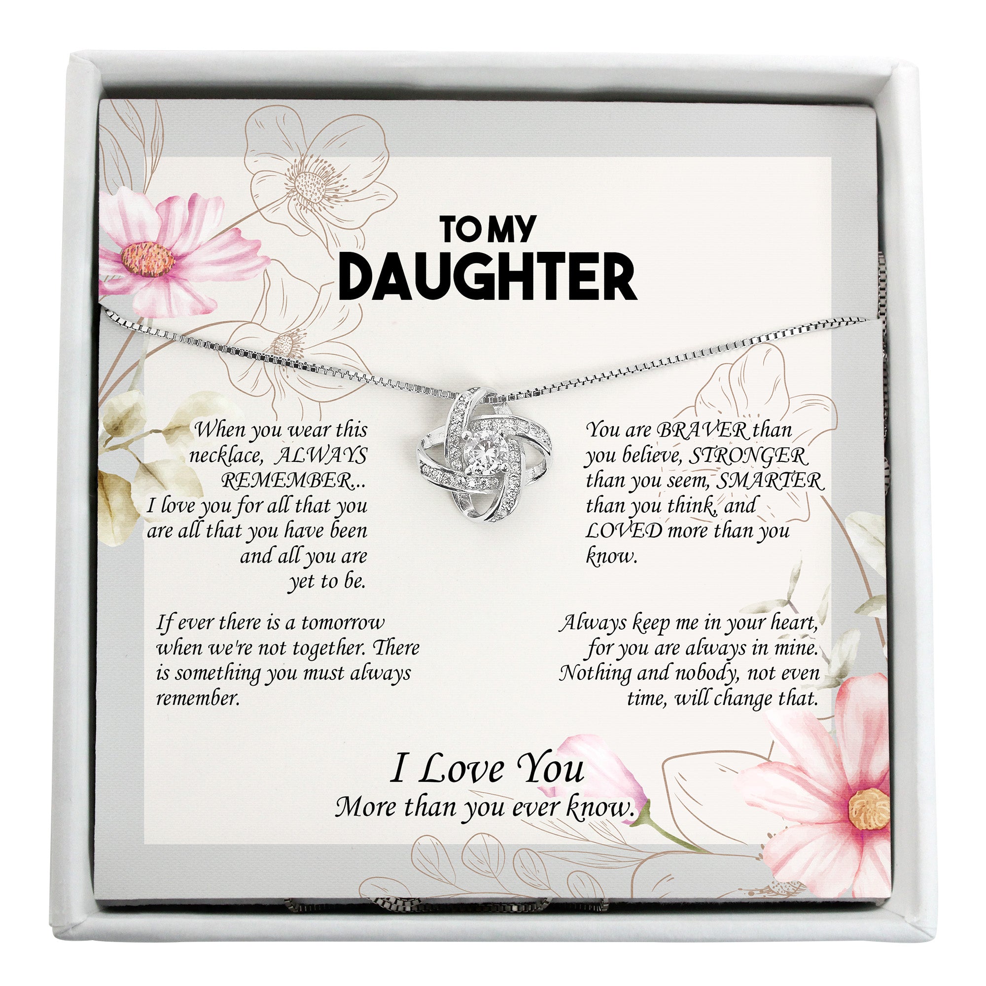 Personalized Sterling Silver Knot Necklace for Daughter with Heartfelt Message Card – Perfect Gift for Birthdays, Graduations, and Special Occasions - Image 1