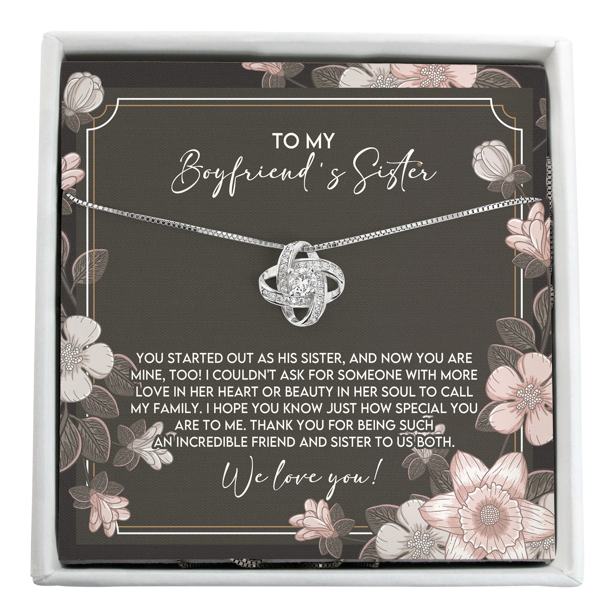 Elegant "To My Boyfriend's Sister" Knot Necklace - Personalized Gift with Heartfelt Message for Sisters, Handmade Jewelry - Image 1