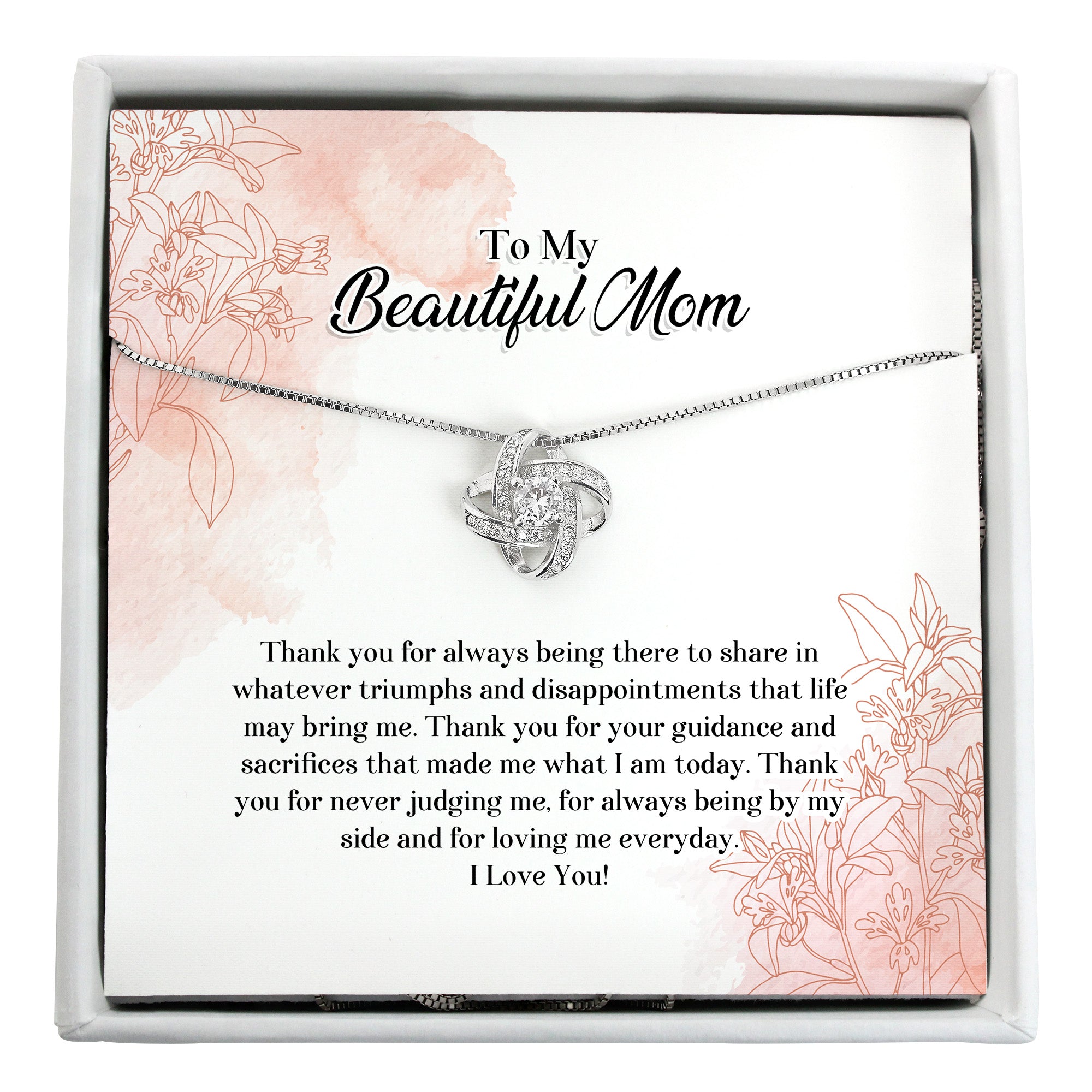 Personalized "To My Beautiful Mom" Necklace - Sterling Silver Love Knot Pendant with Heartfelt Message Card - Image 1