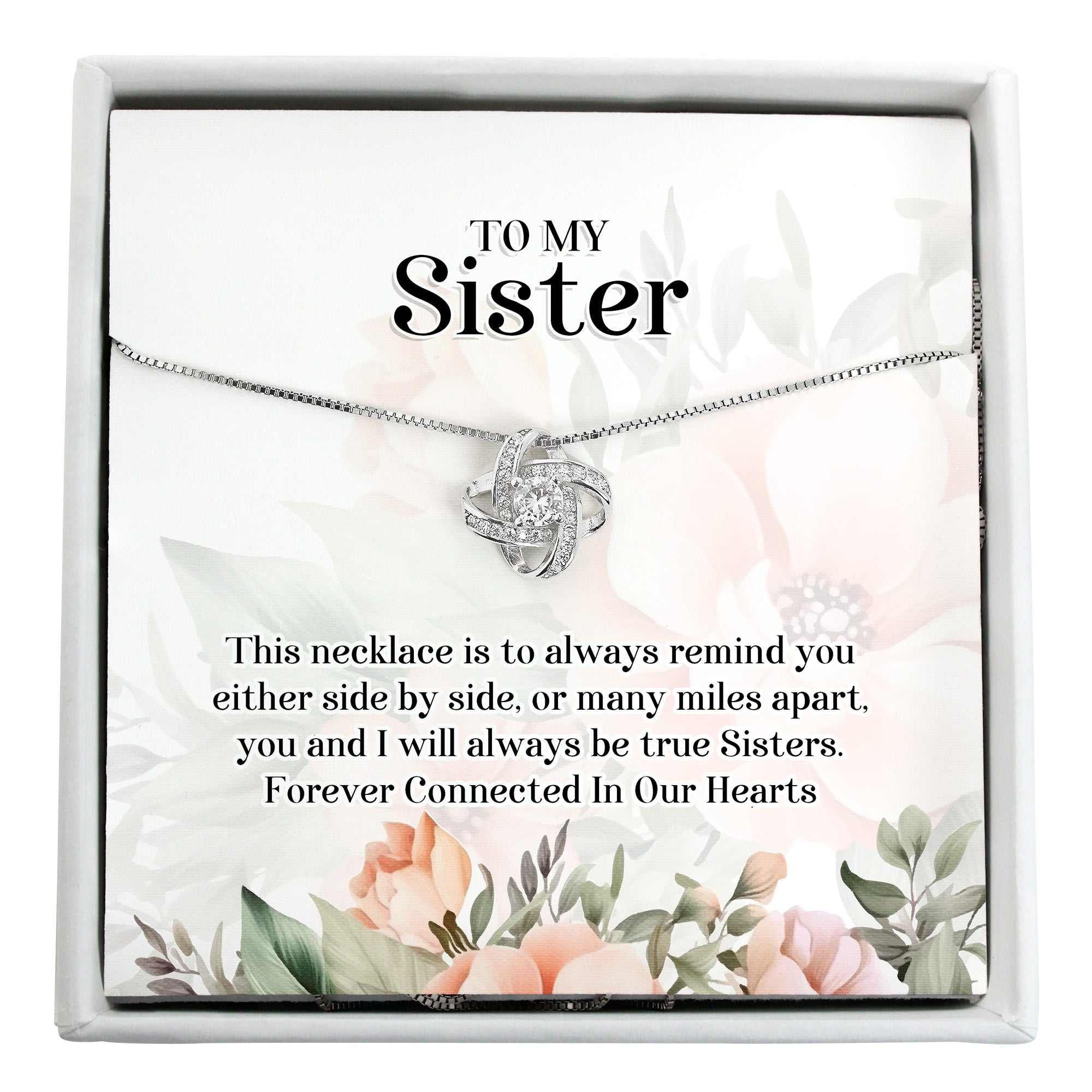 Personalized Sister Knot Necklace with Message Card - Elegant Silver Design for Heartfelt Gift-Giving - Image 1