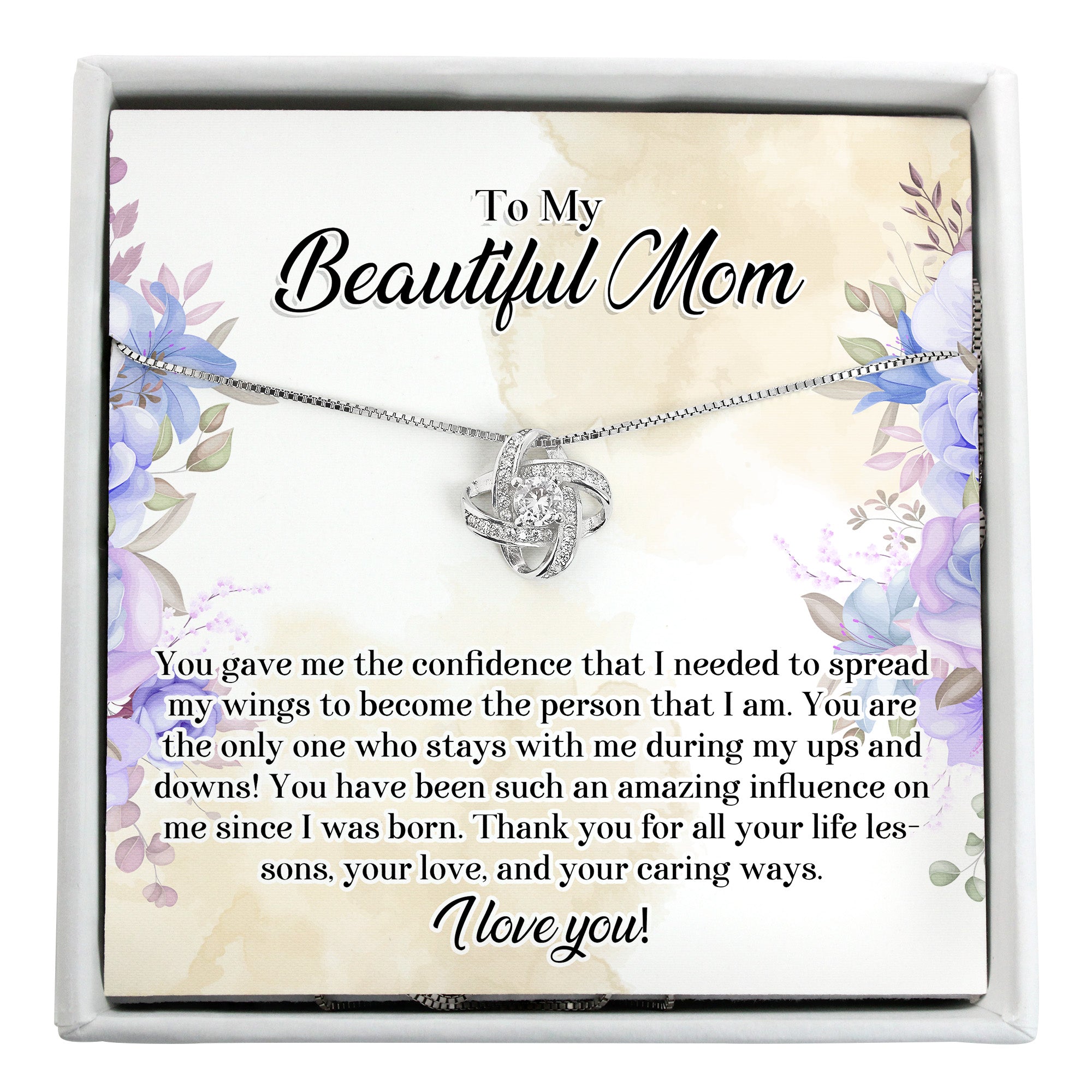 Personalized Message Card Necklace for Mom - Elegant Knot Pendant with Gift Box and Heartfelt Note - Image 1