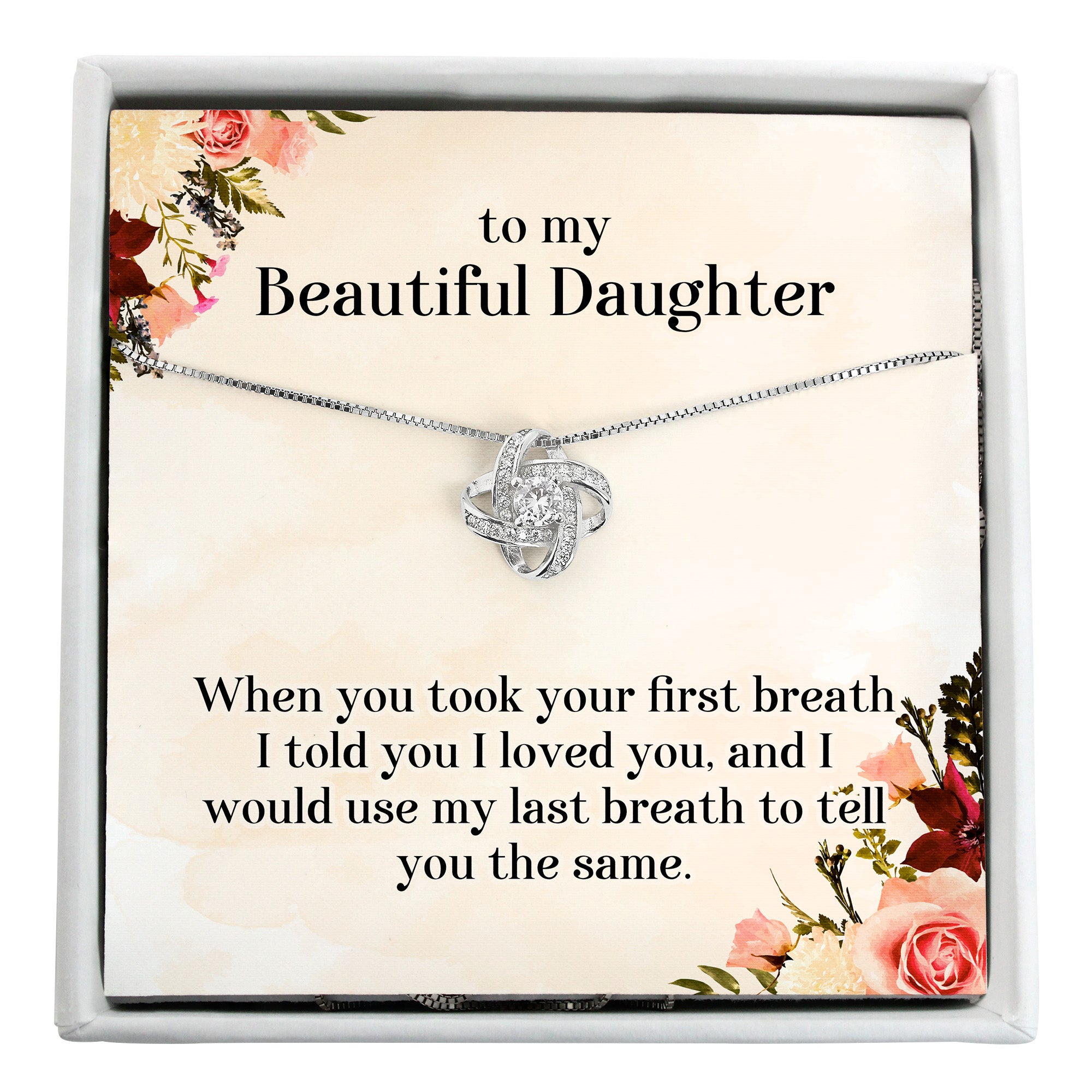 Personalized Heartfelt Necklace for Daughter - Silver Knot Pendant with Emotional Message Card - Perfect Gift for Special Occasions - Image 1