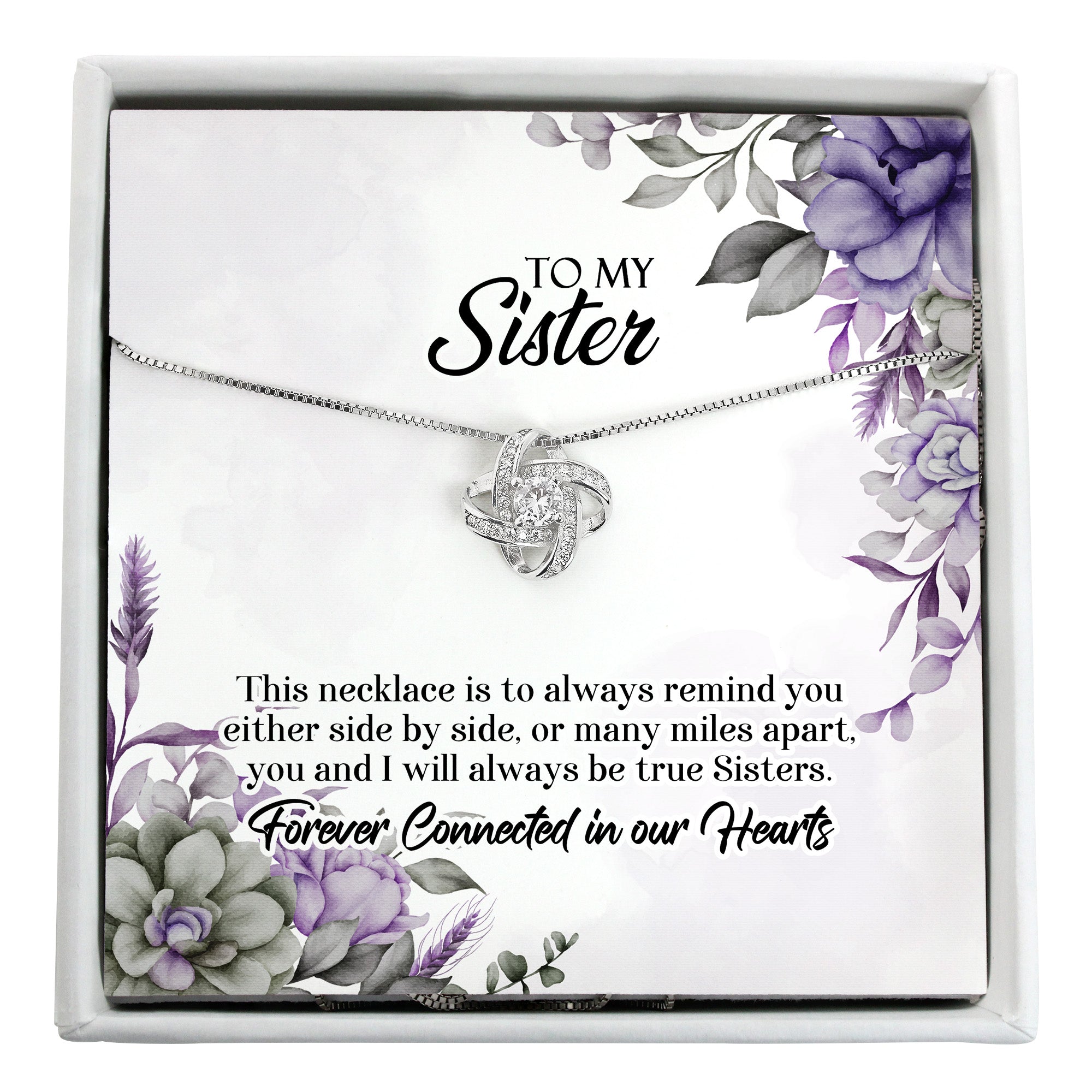 Elegant Personalized Sister Message Card Necklace - Sterling Silver Knot Pendant for Special Occasions & Emotional Connection - Image 1