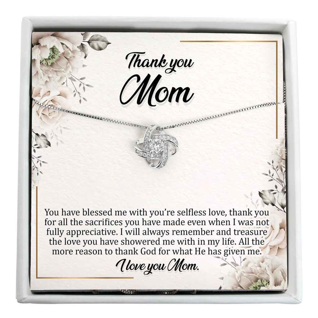 Personalized "Thank You Mom" Necklace with Elegant Knot Pendant - Expressive Gift for Mother's Day and Special Occasions - Image 1
