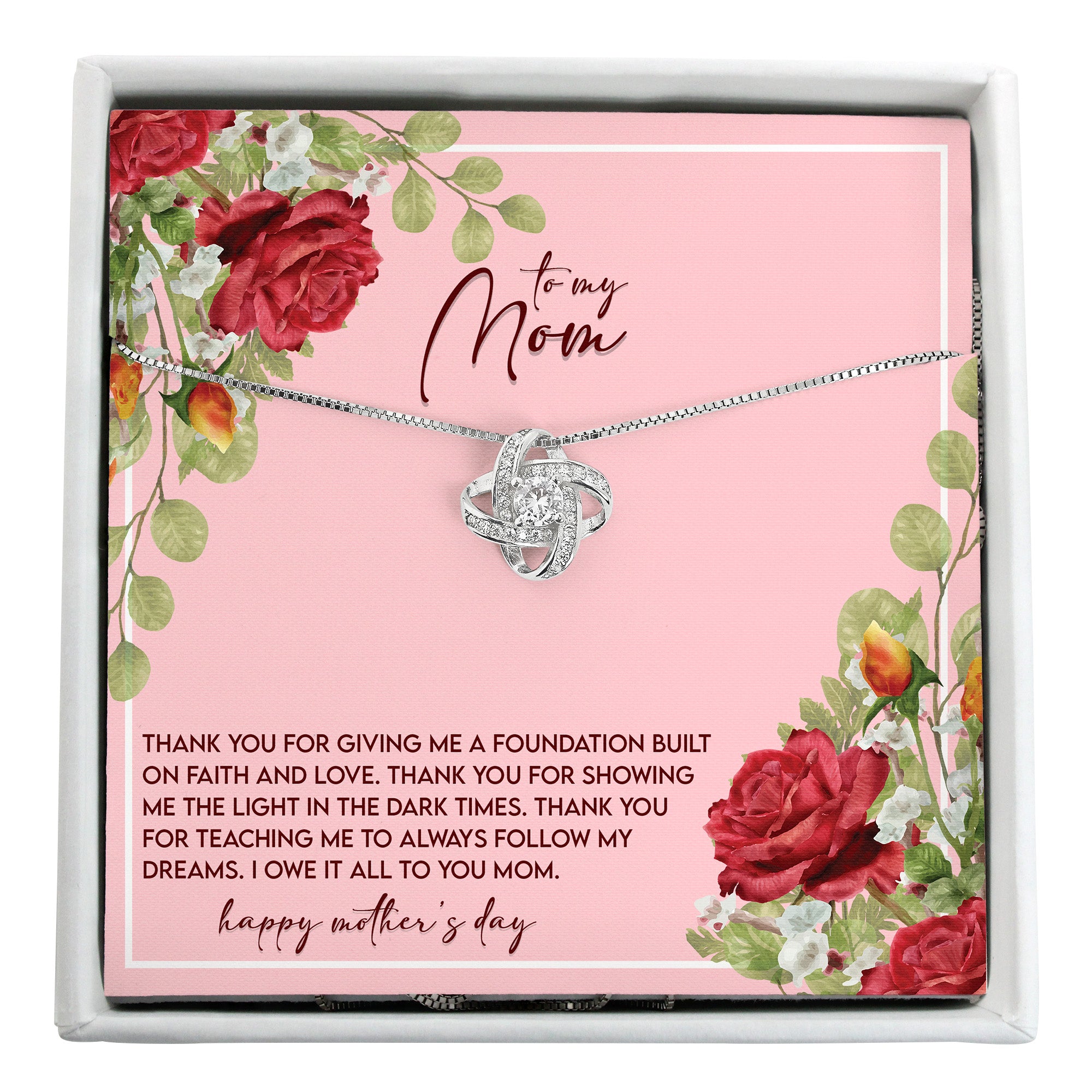 Elegant Silver Knot Necklace with Heartfelt Mother's Day Message Card – Perfect Personalized Gift for Mom - Image 1